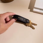 Embossed Leather Strap Keychain (XS Name) - Custom Key Ring Holder, Personalized Leather Gift, Slim Keyholder, Handheld, Gift for Busy Dad