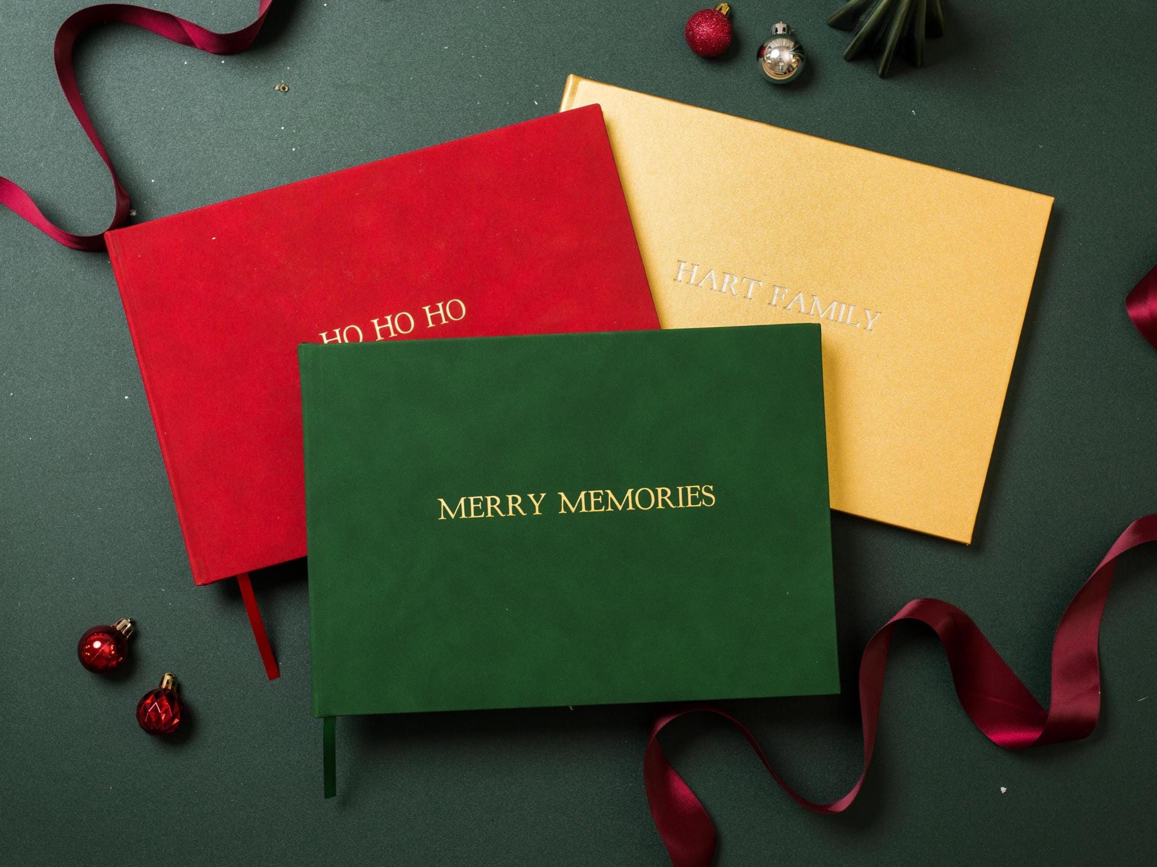 Embossed Holiday Memory Book - 11.5 x 8.5 Custom Blank Book, Personalized Keepsake, Christmas Cards Through the Years, Family Album, Red