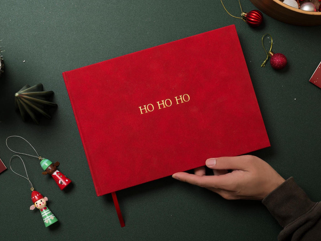 Embossed Holiday Memory Book - 11.5 x 8.5 Custom Blank Book, Personalized Keepsake, Christmas Cards Through the Years, Family Album, Red