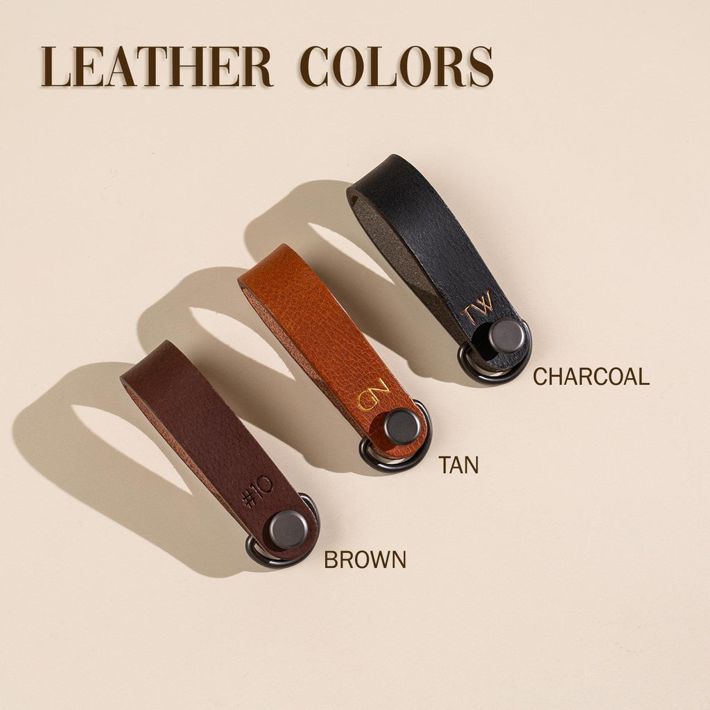 Embossed Leather Strap Keychain (XS Initials) - Custom Key Ring Holder, Personalized Leather Gift, Slim Keyholder, Handheld