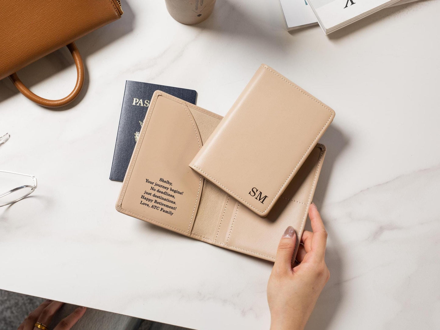 Nappa Passport Holder - Engraved Custom Name Message Genuine Leather Anniversary Gift Business Traveler Best Friend College Study Abroad