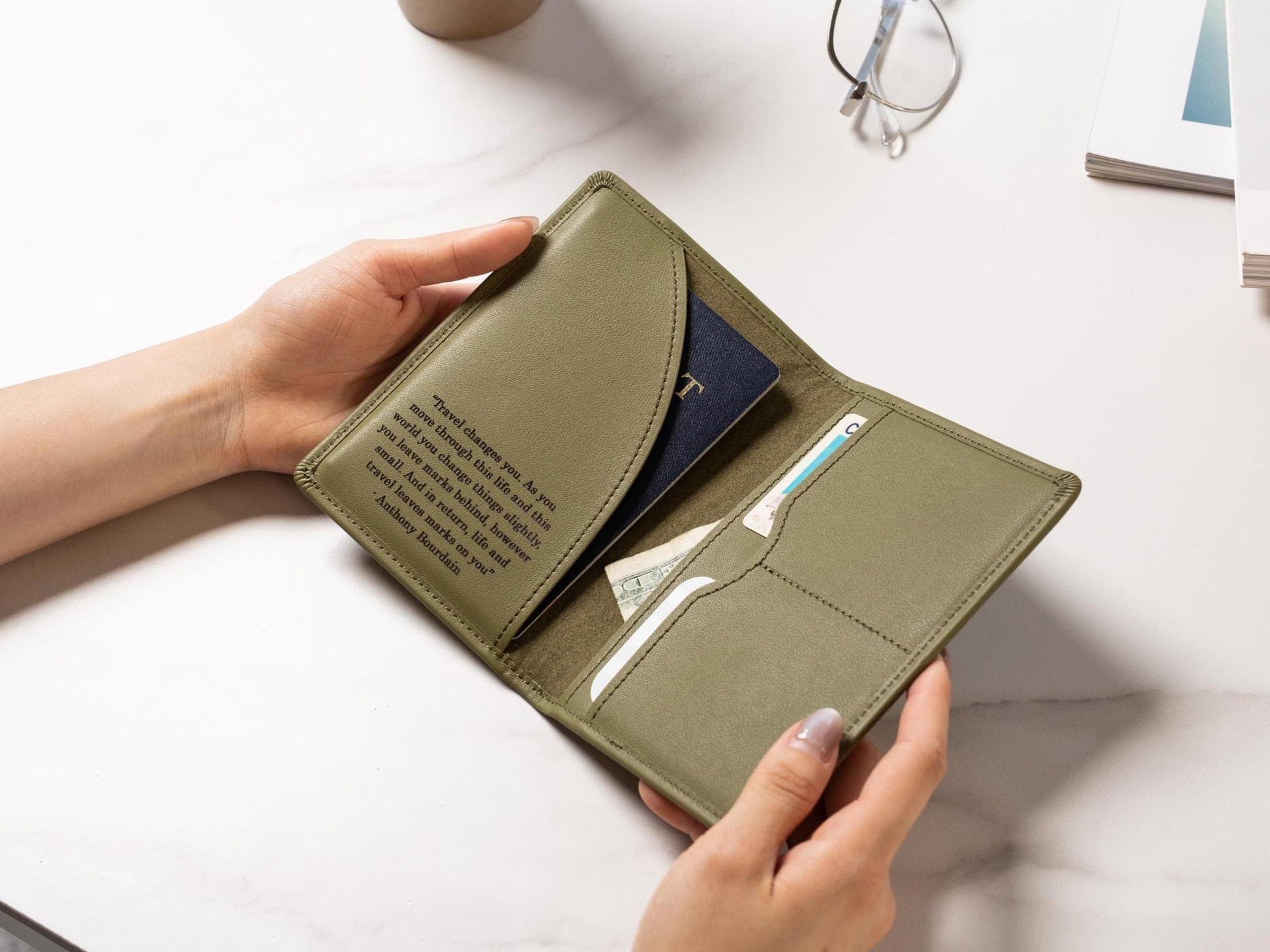 Nappa Passport Holder - Engraved on Genuine Leather Logo Company Corporate Gift Retirement Custom Inside Message Executive C-Suite Swag