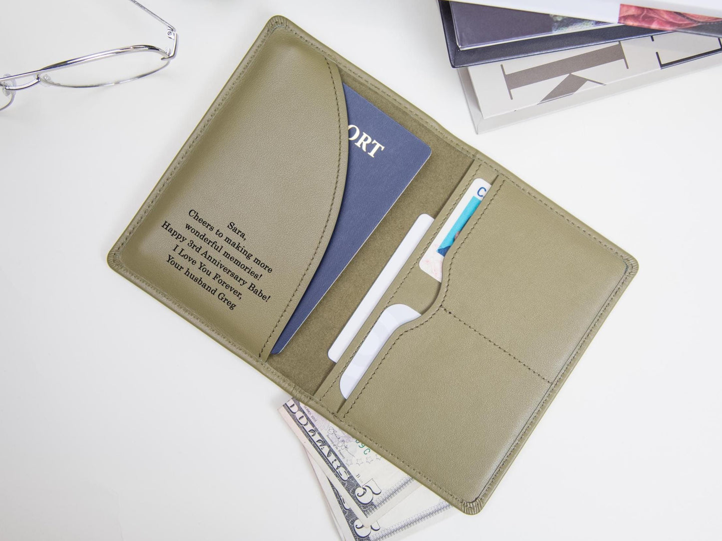 Nappa Passport Holder - Engraved Custom Name Message Genuine Leather Anniversary Gift Business Traveler Best Friend College Study Abroad