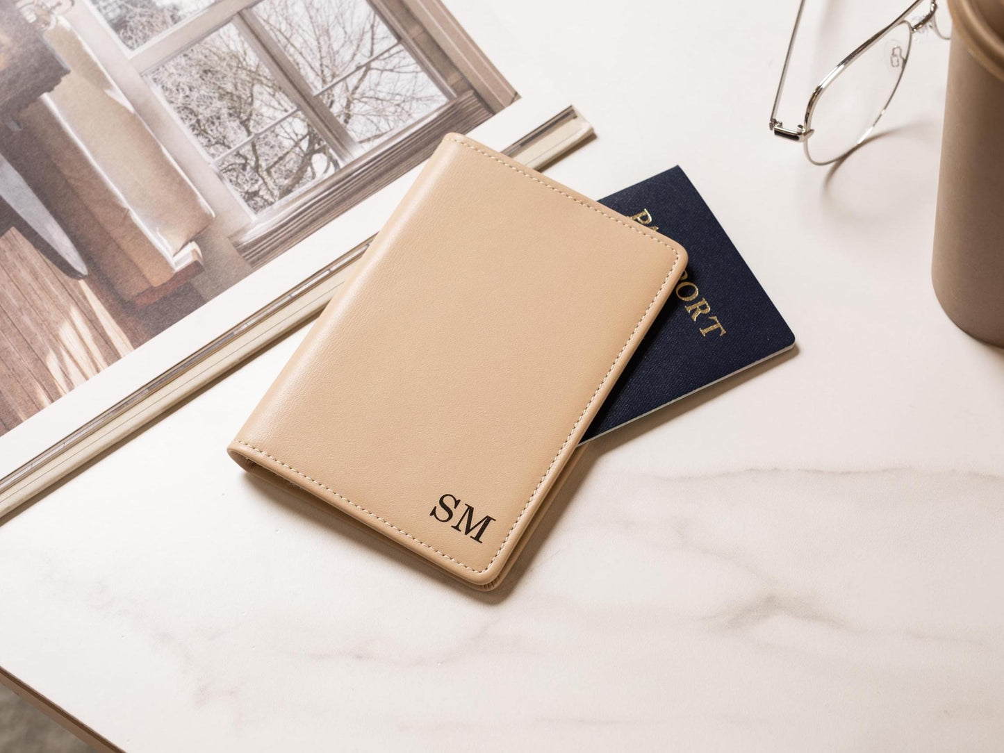 Nappa Passport Holder - Engraved Custom Name Message Genuine Leather Anniversary Gift Business Traveler Best Friend College Study Abroad