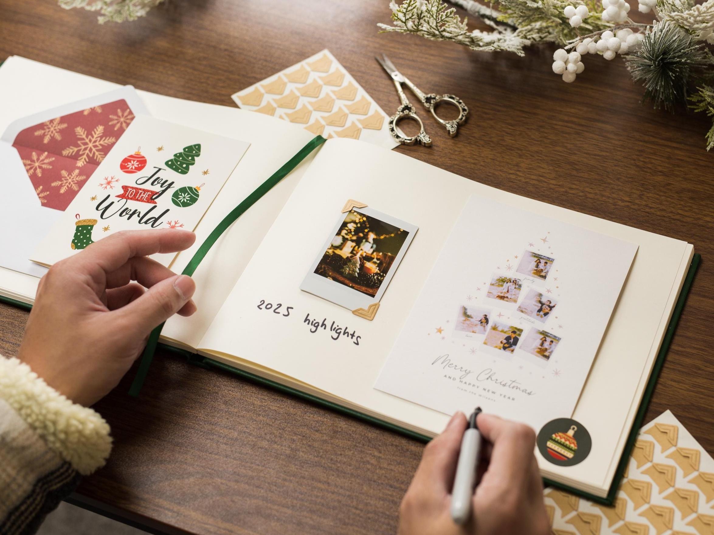 Embossed Holiday Memory Book - 11.5 x 8.5 Custom Blank Book, Personalized Keepsake, Christmas Cards Through the Years, Family Album, Red