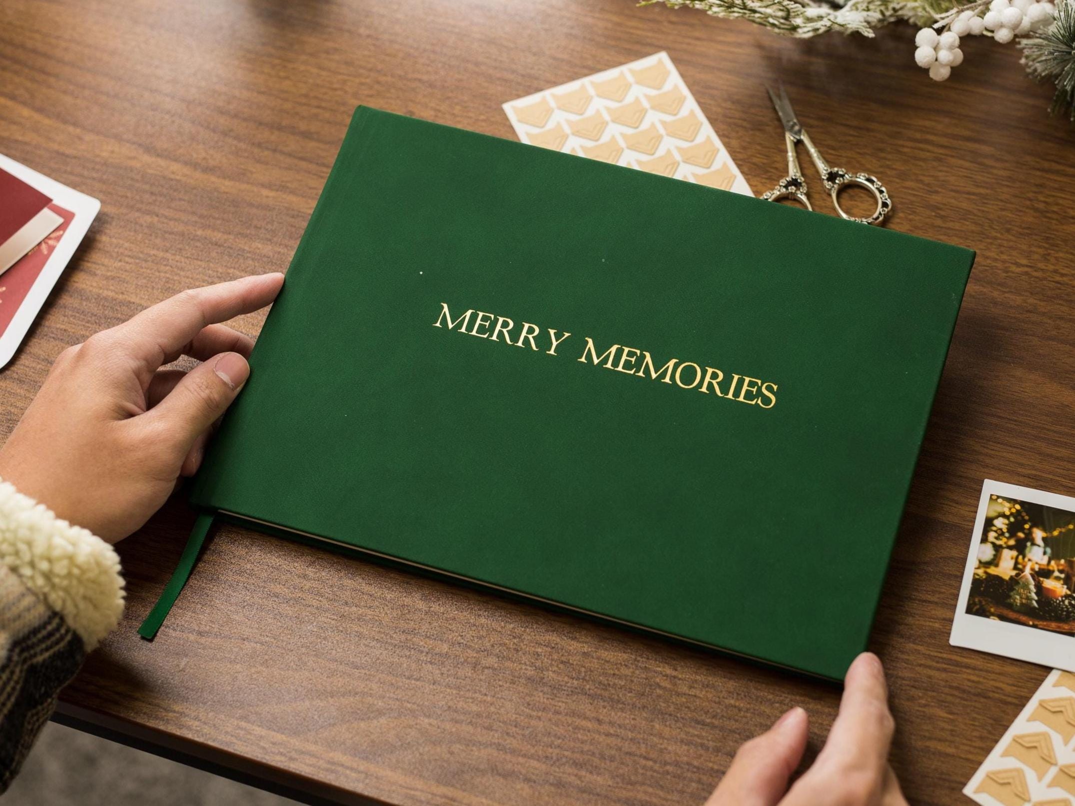 Embossed Holiday Memory Book - 11.5 x 8.5 Custom Blank Book, Personalized Keepsake, Christmas Cards Through the Years, Family Album, Red
