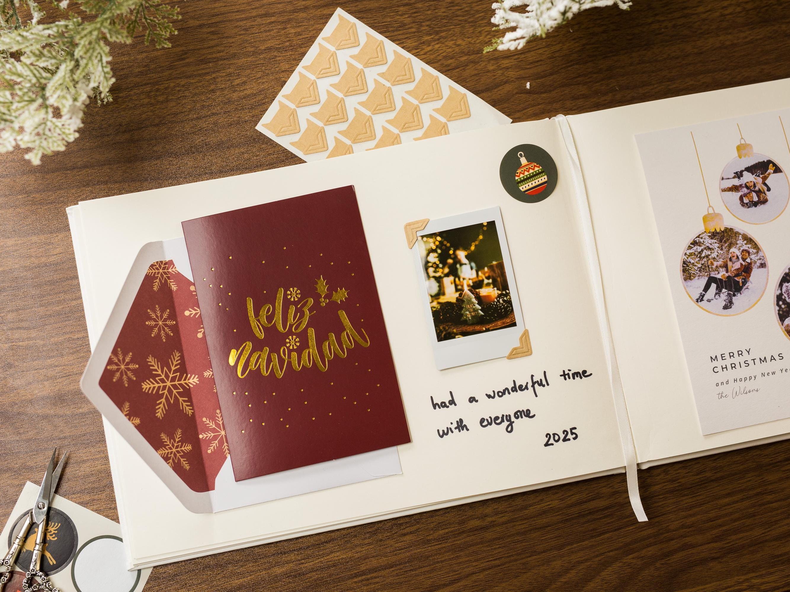 Embossed Holiday Memory Book - 11.5 x 8.5 Custom Blank Book, Personalized Keepsake, Christmas Cards Through the Years, Family Album, Red