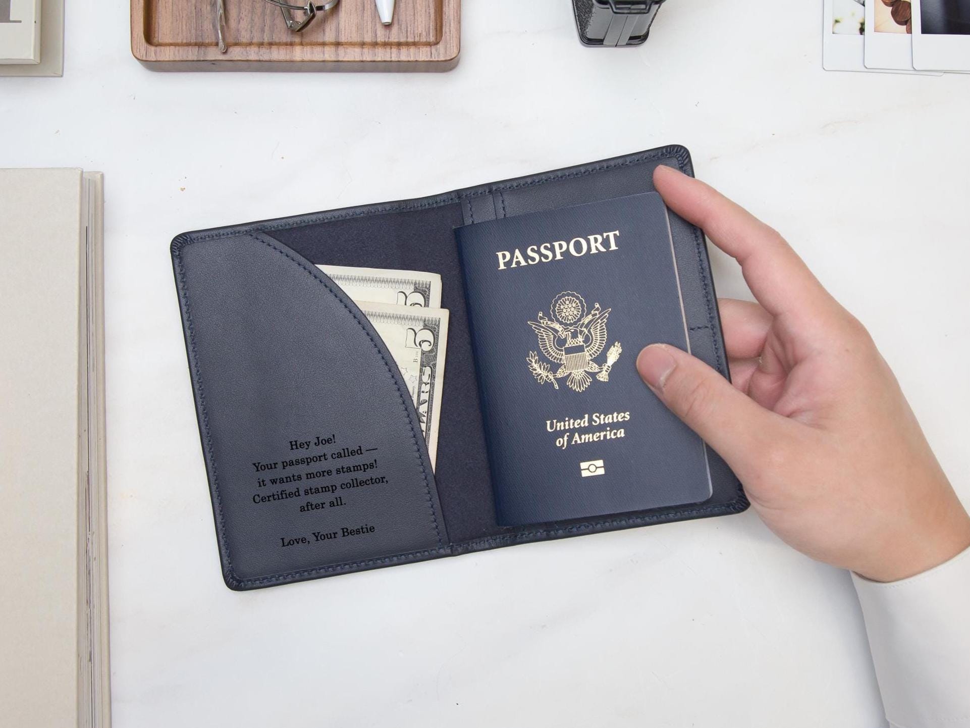 Nappa Passport Holder - Engraved on Genuine Leather Logo Company Corporate Gift Retirement Custom Inside Message Executive C-Suite Swag