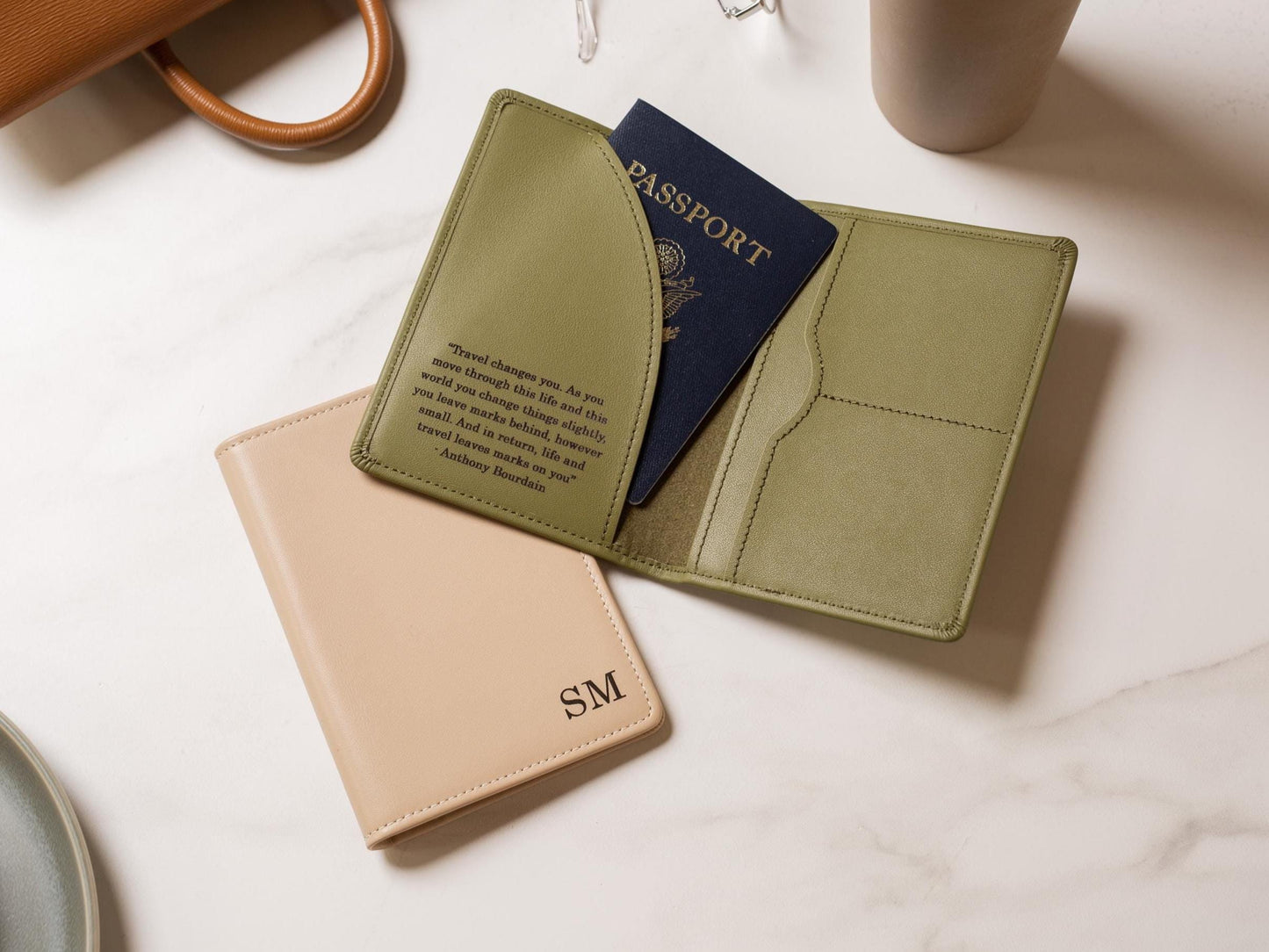 Nappa Passport Holder - Engraved Custom Name Message Genuine Leather Anniversary Gift Business Traveler Best Friend College Study Abroad