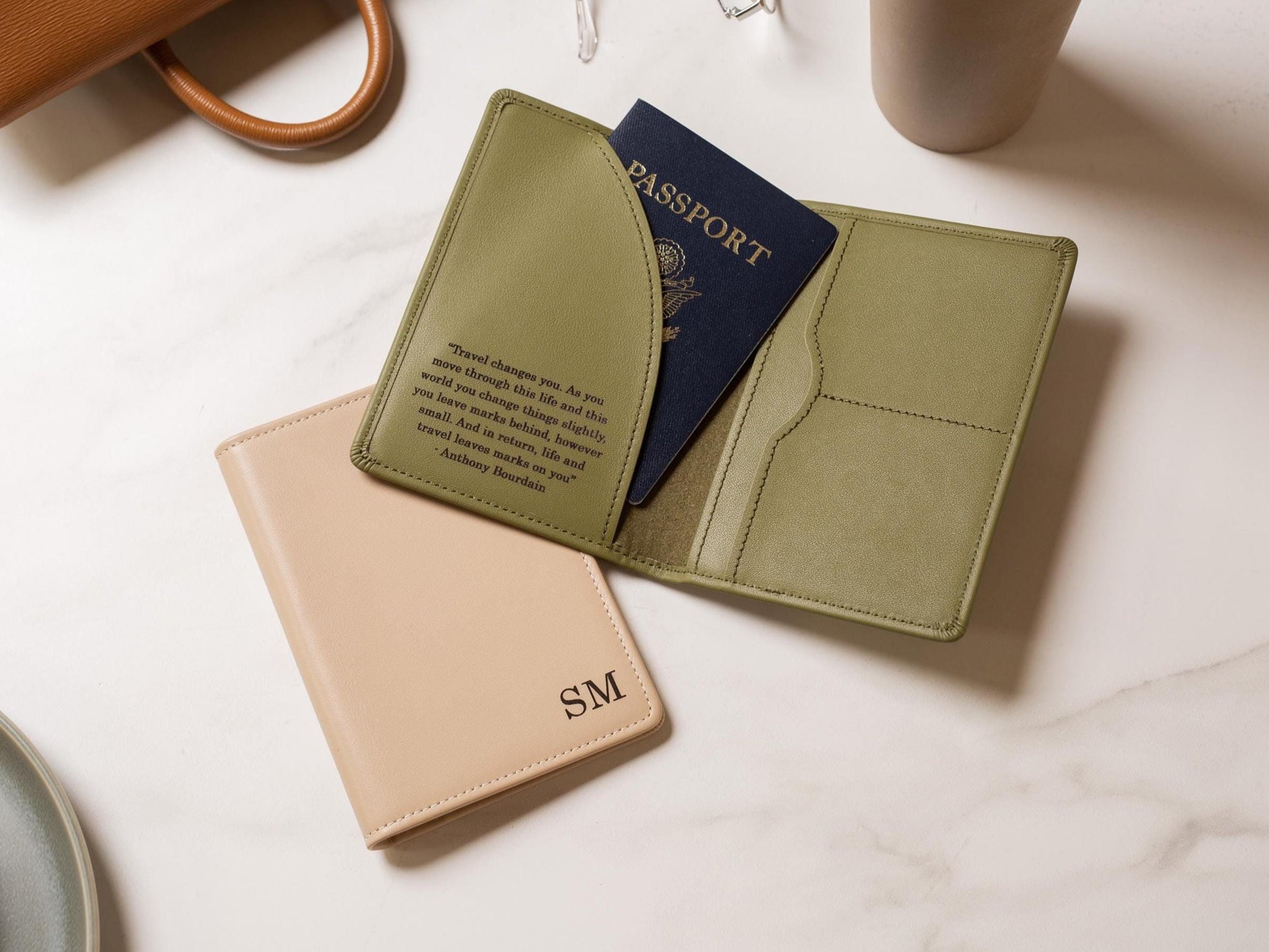 Nappa Passport Holder - Engraved Custom Name Message Genuine Leather Anniversary Gift Business Traveler Best Friend College Study Abroad