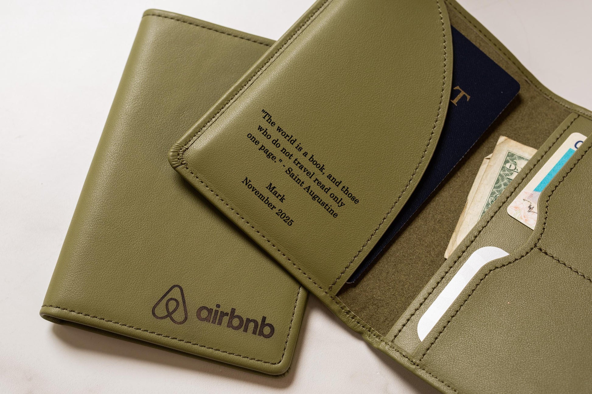 Nappa Passport Holder - Engraved on Genuine Leather Logo Company Corporate Gift Retirement Custom Inside Message Executive C-Suite Swag