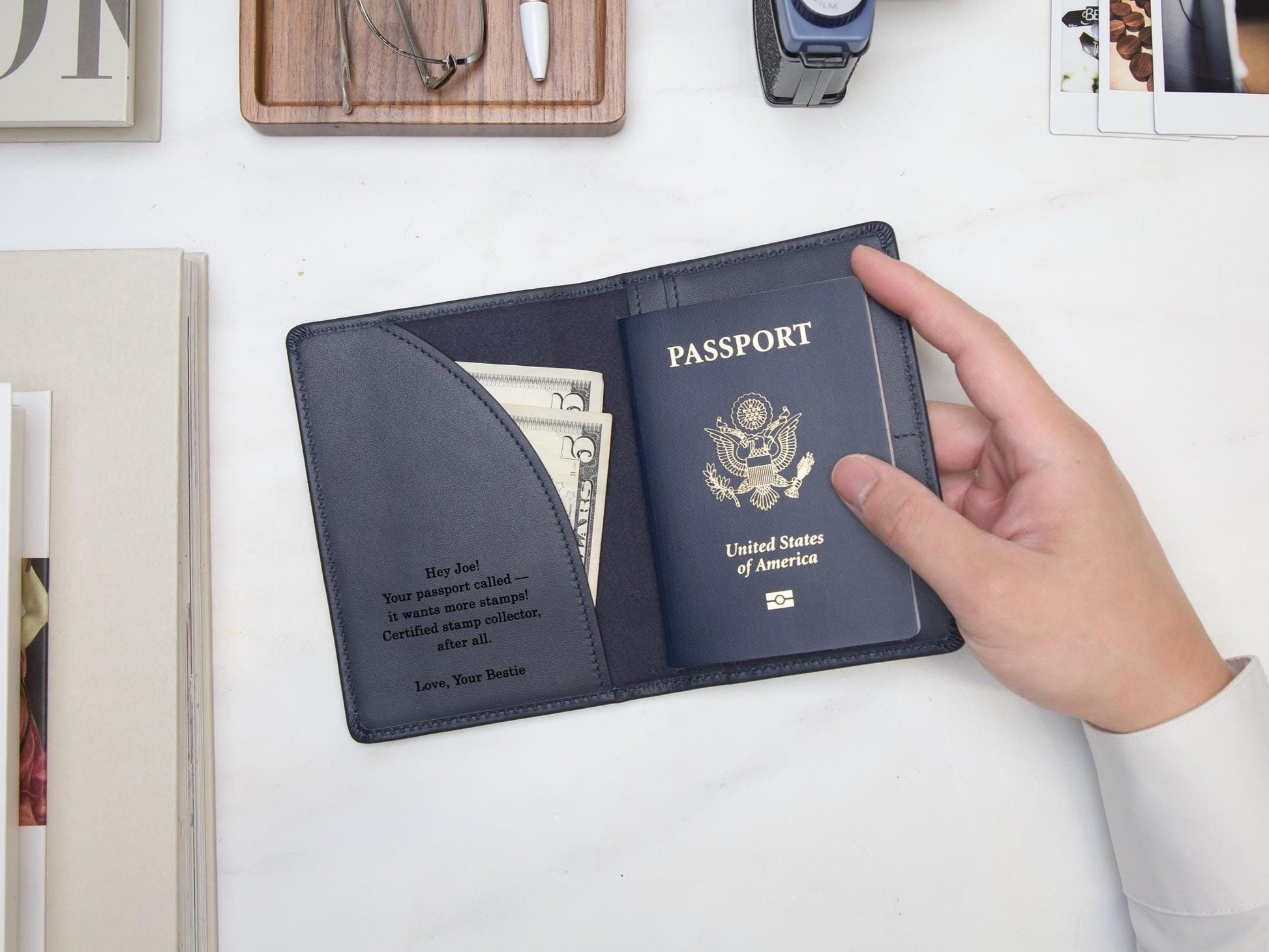 Nappa Passport Holder - Engraved Custom Name Message Genuine Leather Anniversary Gift Business Traveler Best Friend College Study Abroad