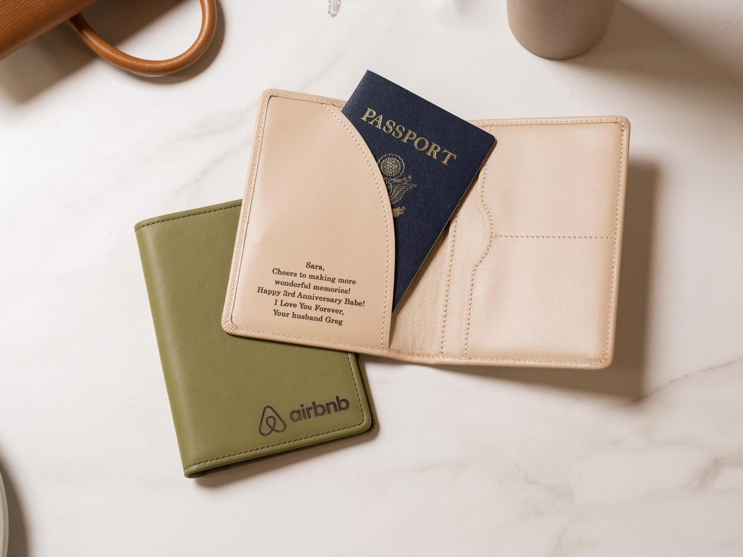 Nappa Passport Holder - Engraved on Genuine Leather Logo Company Corporate Gift Retirement Custom Inside Message Executive C-Suite Swag