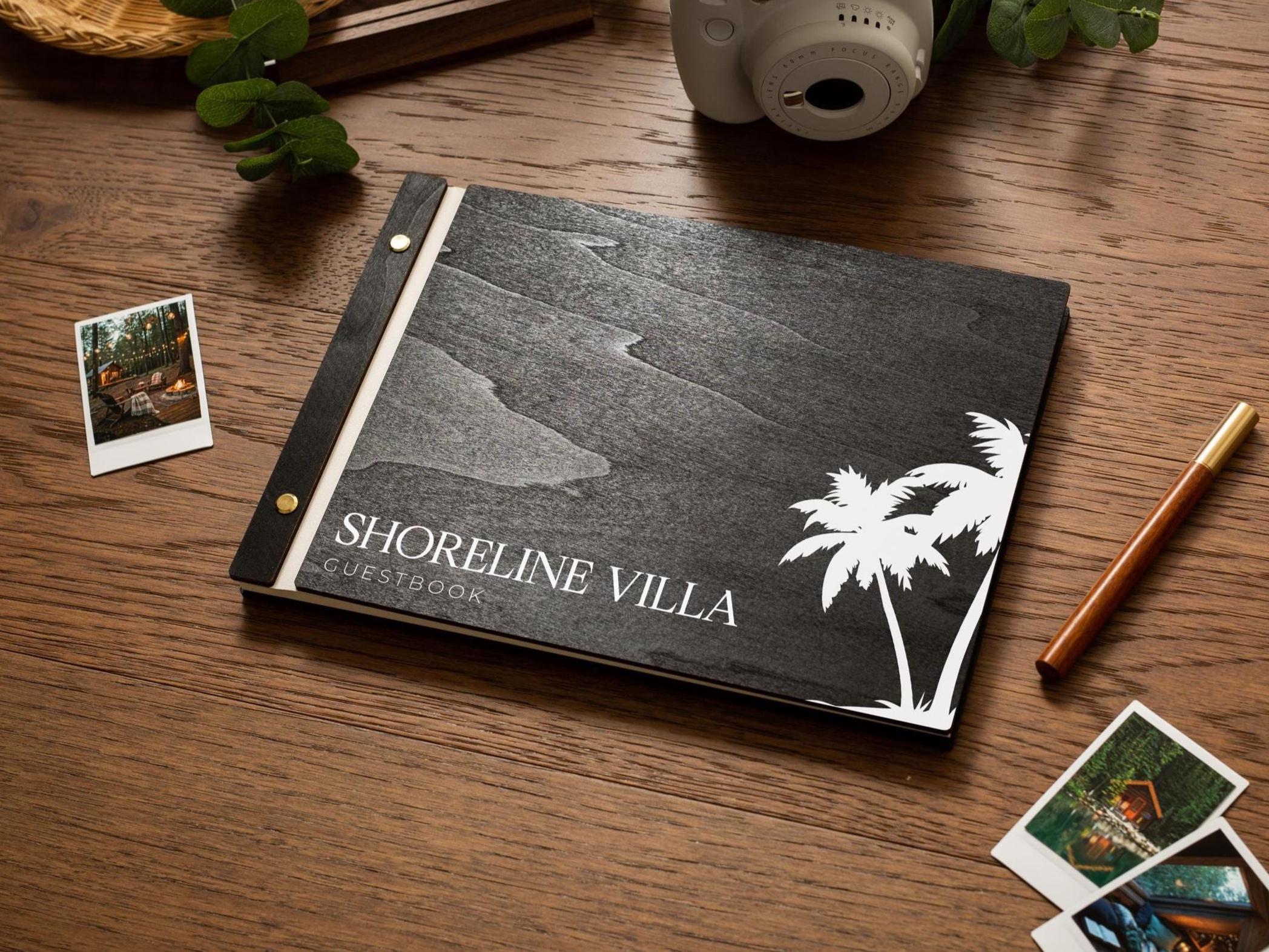 Wooden Luxe Photo Guest Book (D5) - 11.5x8.5 DIY Custom Airbnb Home Vacation Rental Instax Polaroid Instant Prints Signing Memory Scrapbook