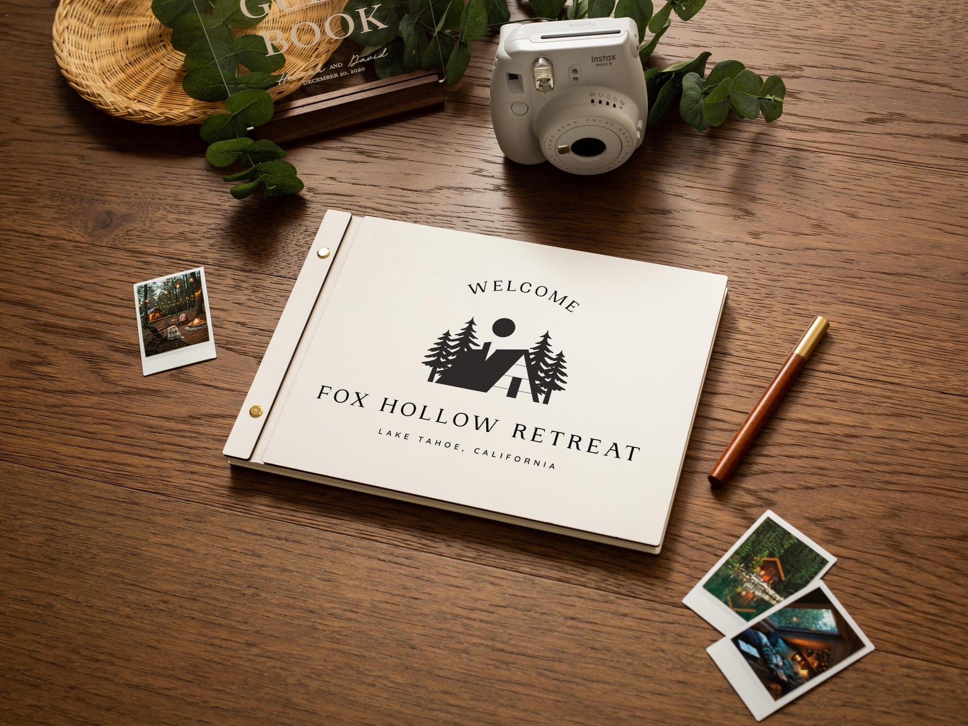 Wooden Luxe Photo Guest Book (D7) - 11.5x8.5 DIY Custom Home Vacation Rental Instax Polaroid Cabin Adventure Travel Memory Scrapbook Album