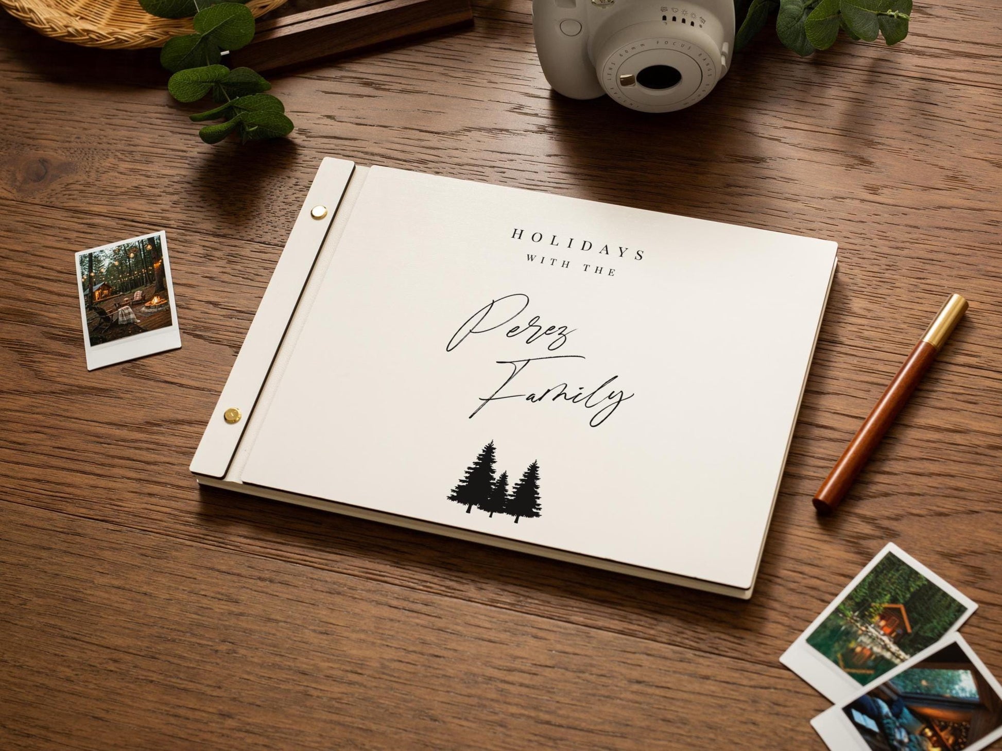 Wooden Luxe Christmas Photo Book (D9) - 11.5x8.5 DIY Custom DIY Scrapbook Guest Holiday Memories Instax Polaroid Prints Cards Vacation Album