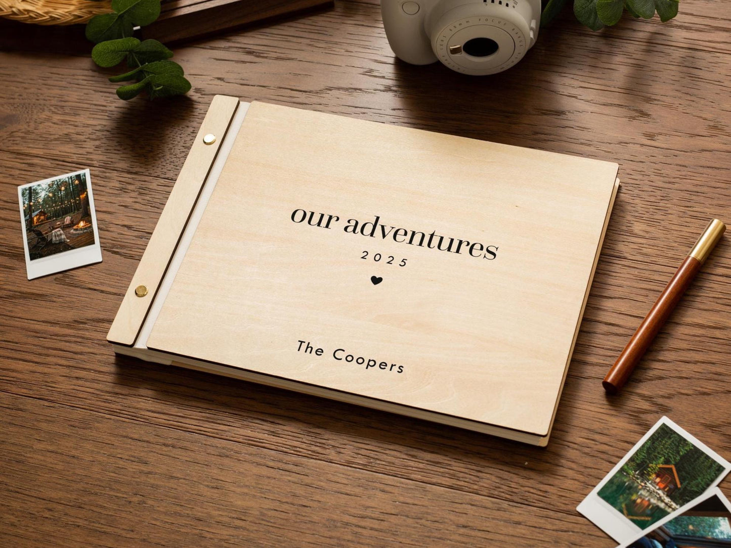 Wooden Luxe Adventures Photo Book (D11) - 11.5x8.5 Custom Scrapbook Memory Vacation Album Keepsake Travel Anniversary Christmas 2025 Gift