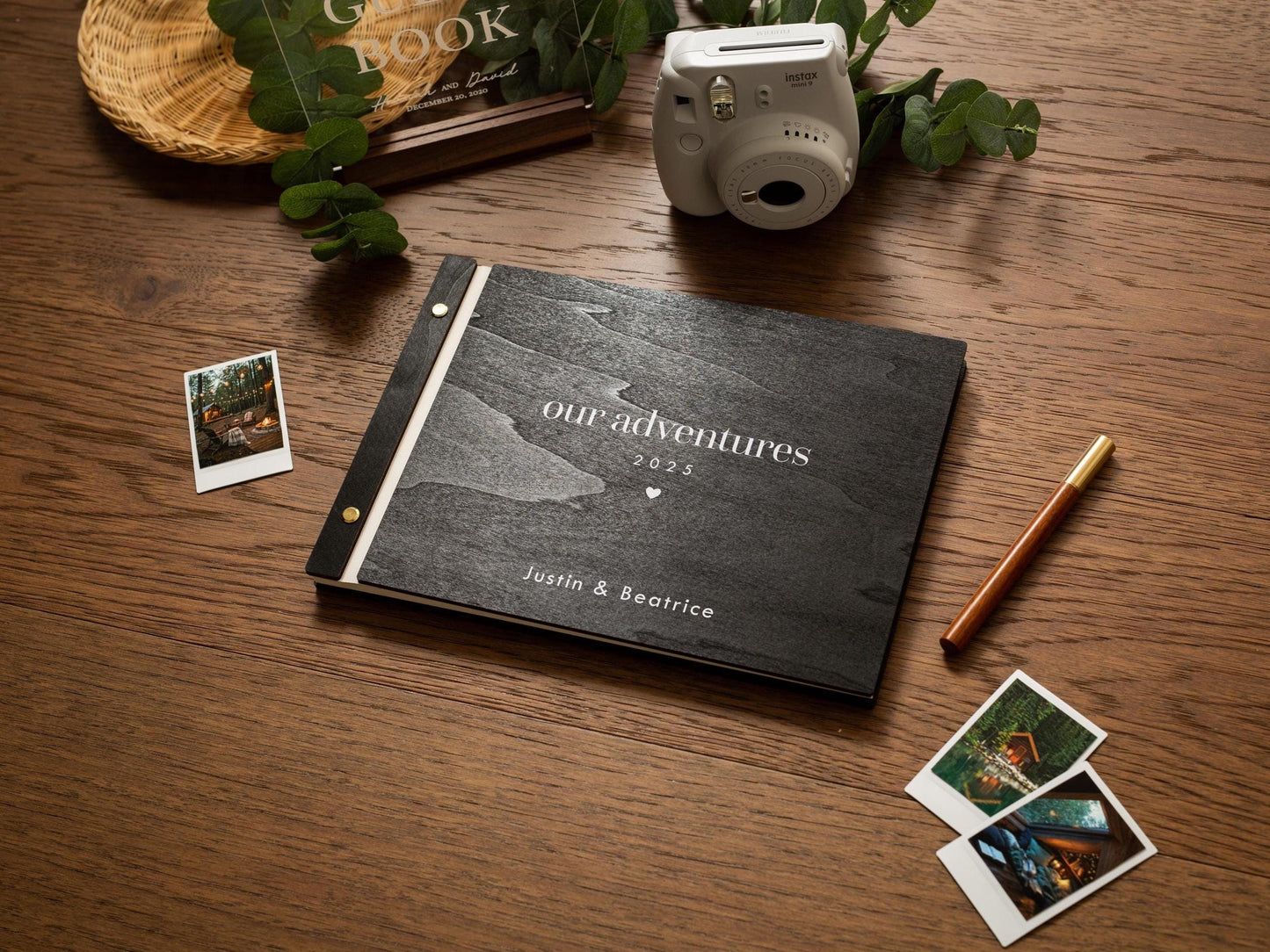Wooden Luxe Adventures Photo Book (D11) - 11.5x8.5 Custom Scrapbook Memory Vacation Album Keepsake Travel Anniversary Christmas 2025 Gift