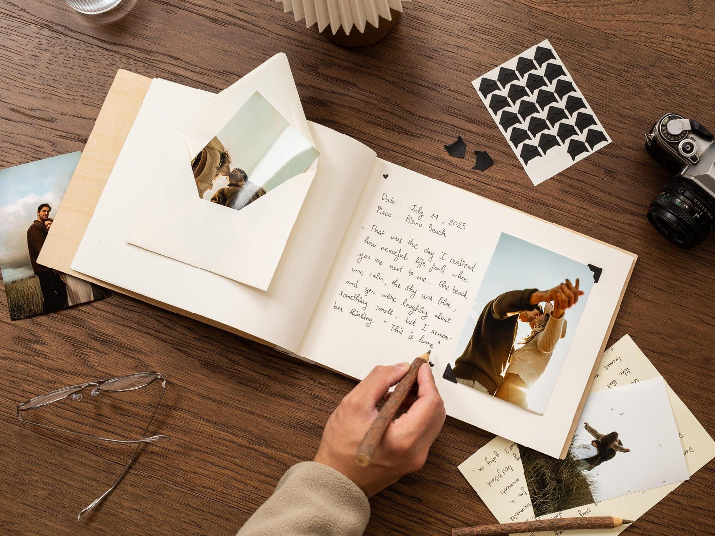 Wooden Luxe Adventures Photo Book (D11) - 11.5x8.5 Custom Scrapbook Memory Vacation Album Keepsake Travel Anniversary Christmas 2025 Gift