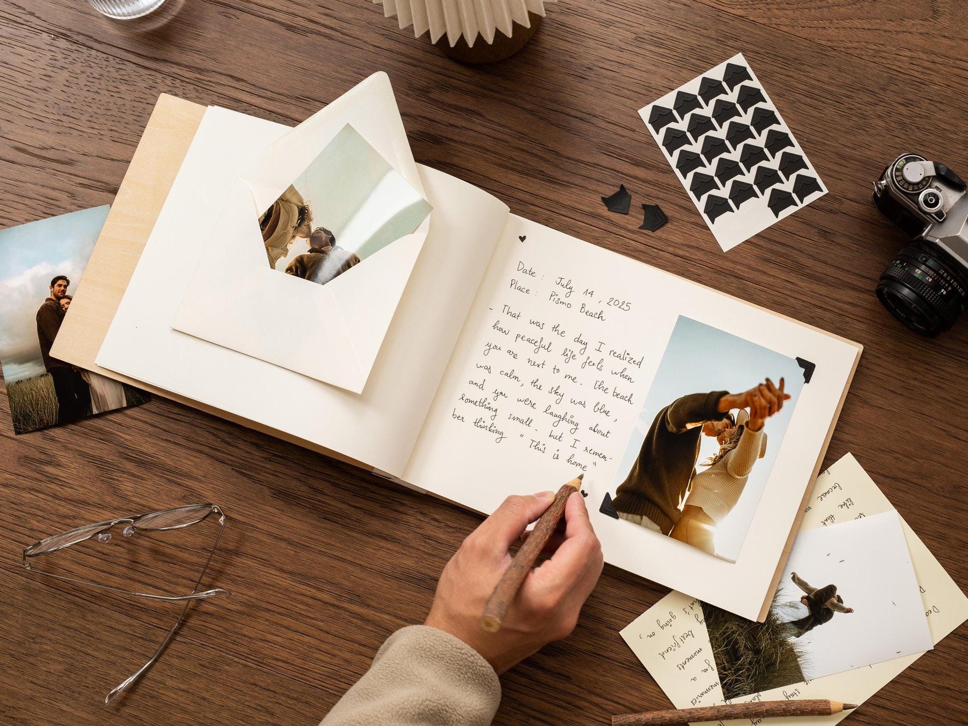 Wooden Luxe Adventures Photo Book (D11) - 11.5x8.5 Custom Scrapbook Memory Vacation Album Keepsake Travel Anniversary Christmas 2025 Gift