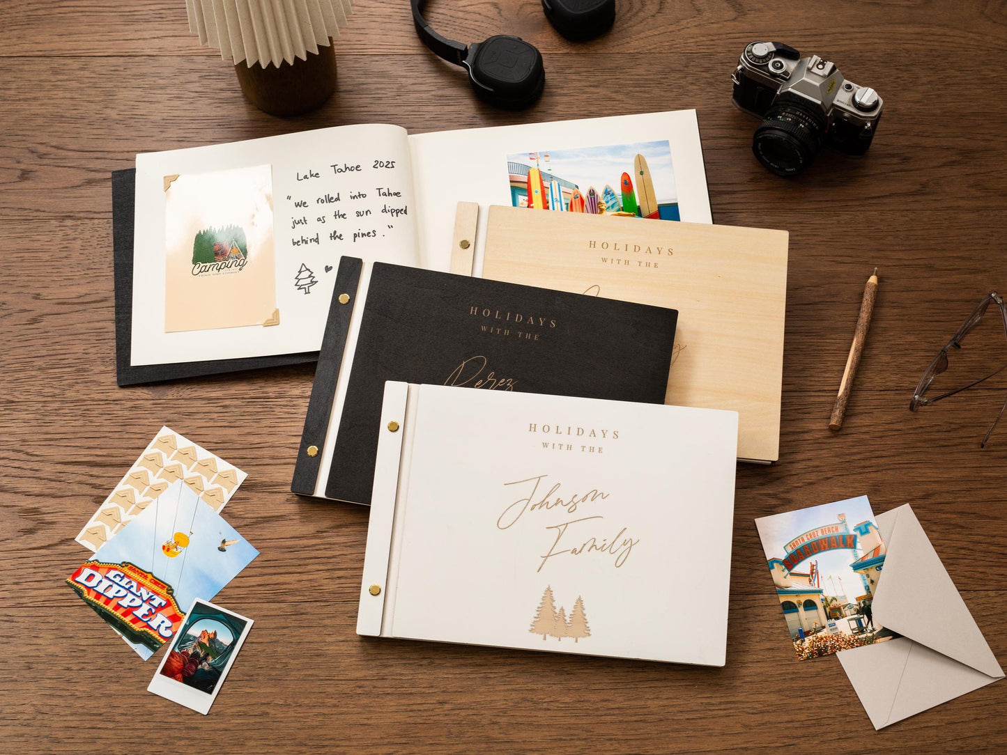 Wooden Luxe Christmas Photo Book (D9) - 11.5x8.5 DIY Custom DIY Scrapbook Guest Holiday Memories Instax Polaroid Prints Cards Vacation Album