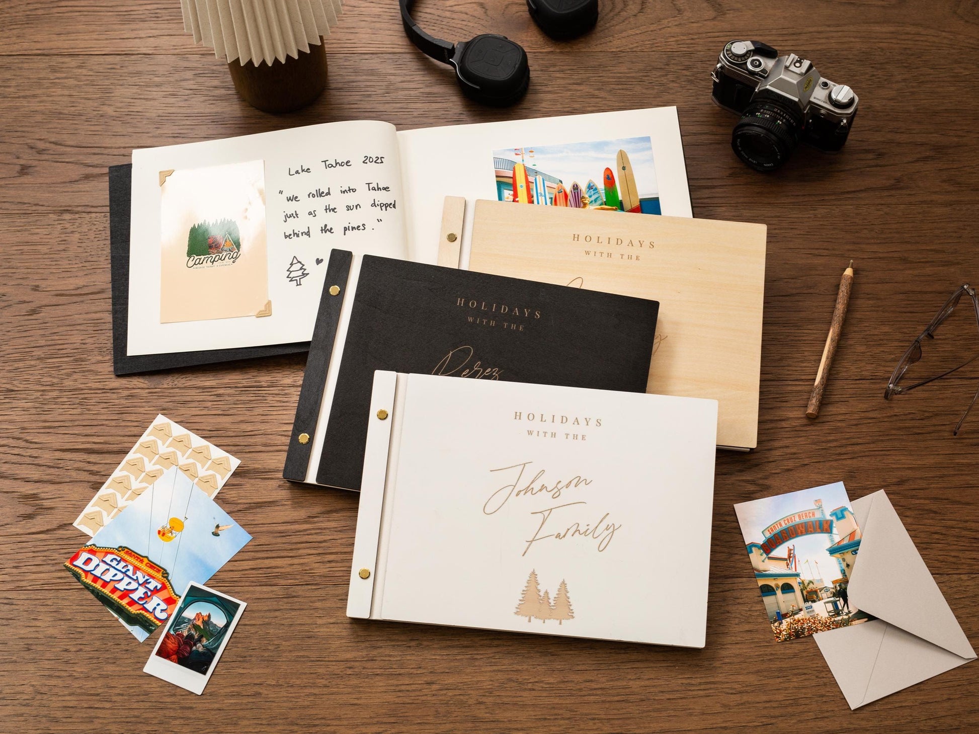 Wooden Luxe Christmas Photo Book (D9) - 11.5x8.5 DIY Custom DIY Scrapbook Guest Holiday Memories Instax Polaroid Prints Cards Vacation Album