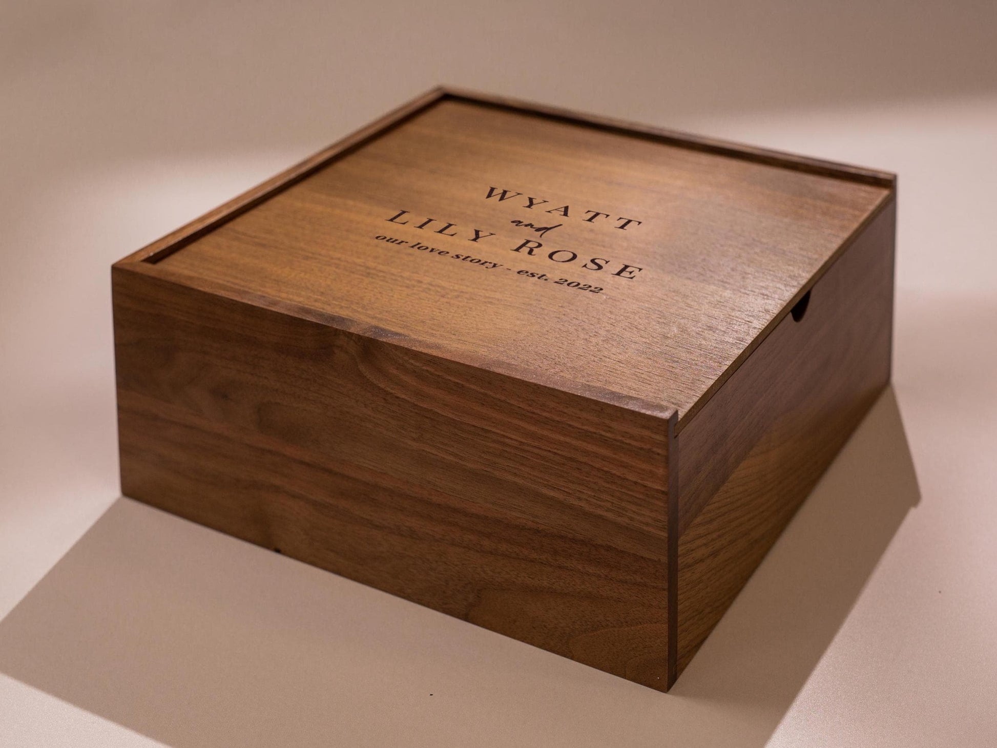 10x10 Walnut Memory Box (D1) - Custom Engraved Wedding Memories Trunk Photos Cards Storage Couples Gift Engagement Anniversary 2025 Keepsake