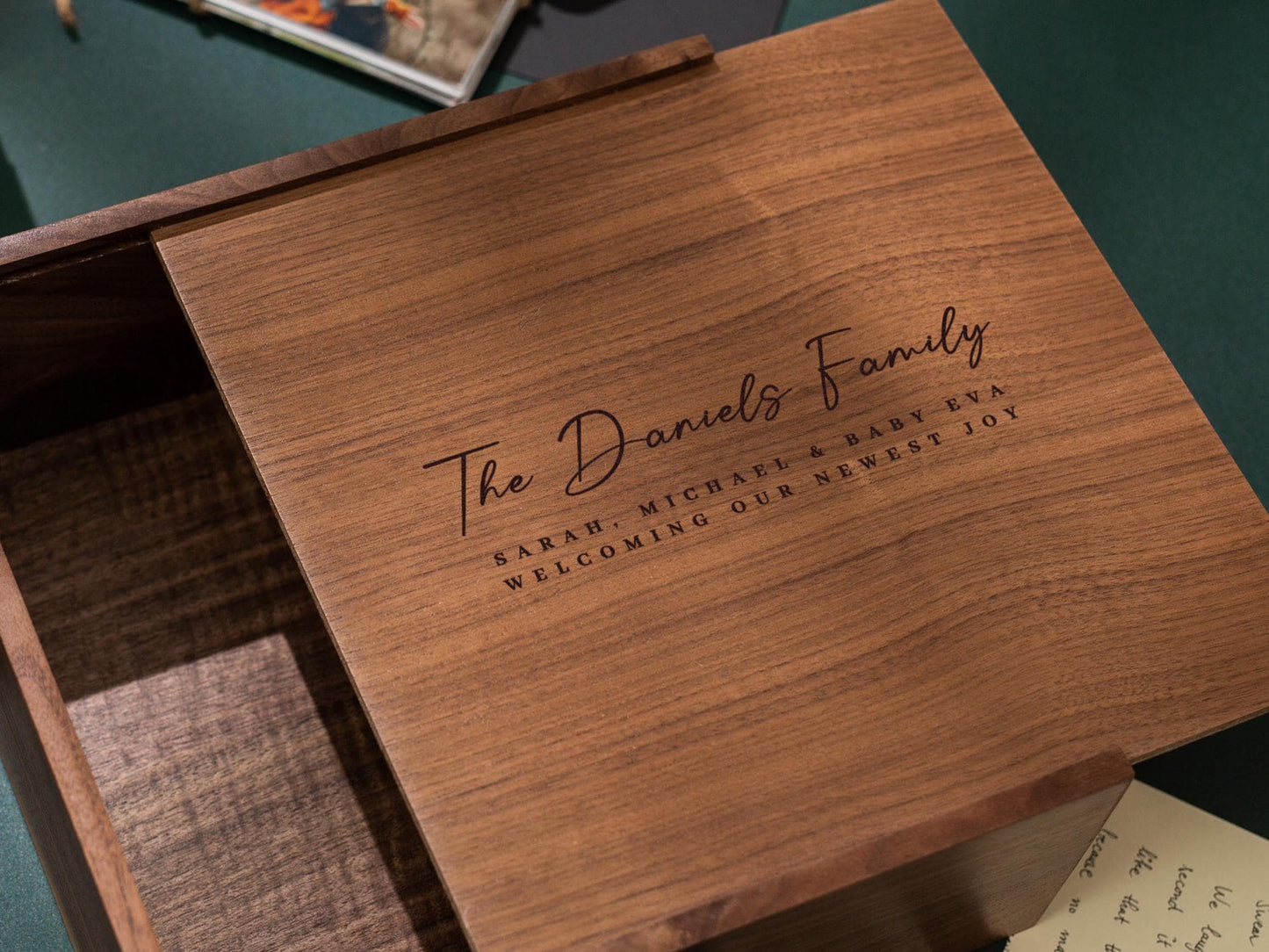 10x10 Walnut Memory Box (D2) - Personalized Family Memories Keepsake Heirloom Baby Box Gift for Grandparents Parents Mom Photo Album Storage