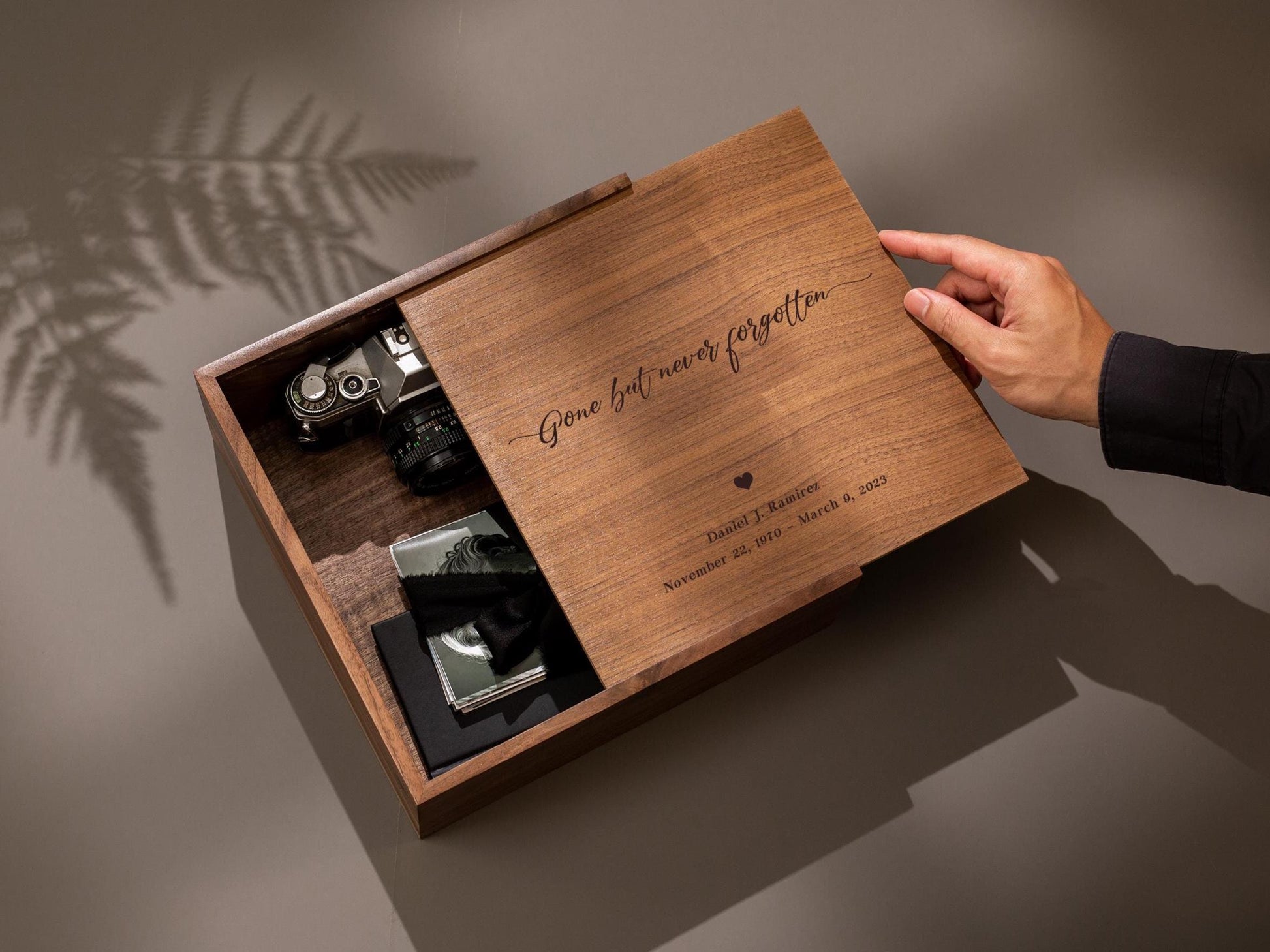 10x10 Walnut Memory Box (D4) - Custom Engraved In Loving Memory Memorial, Keepsakes of a Loved One, Bereavement Funeral Celebration of Life