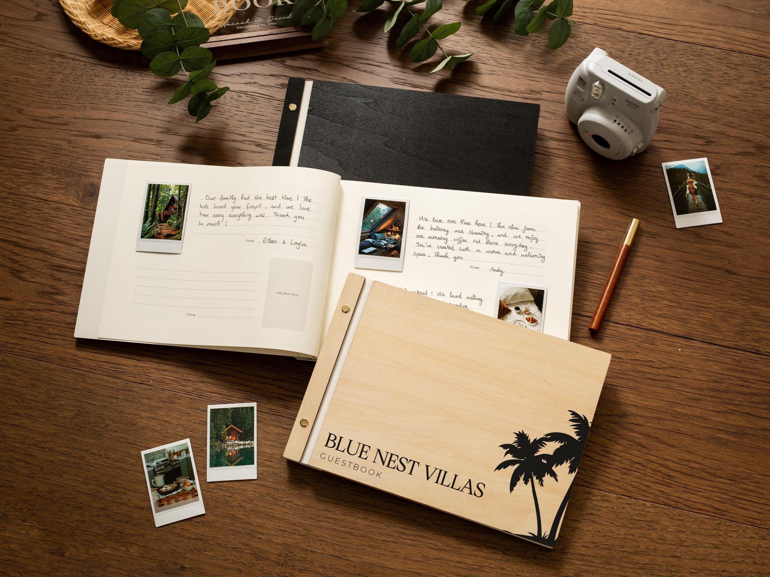 Wooden Luxe Photo Guest Book (D5) - 11.5x8.5 DIY Custom Airbnb Home Vacation Rental Instax Polaroid Instant Prints Signing Memory Scrapbook