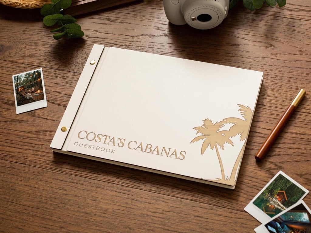 Wooden Luxe Photo Guest Book (D5) - 11.5x8.5 DIY Custom Airbnb Home Vacation Rental Instax Polaroid Instant Prints Signing Memory Scrapbook