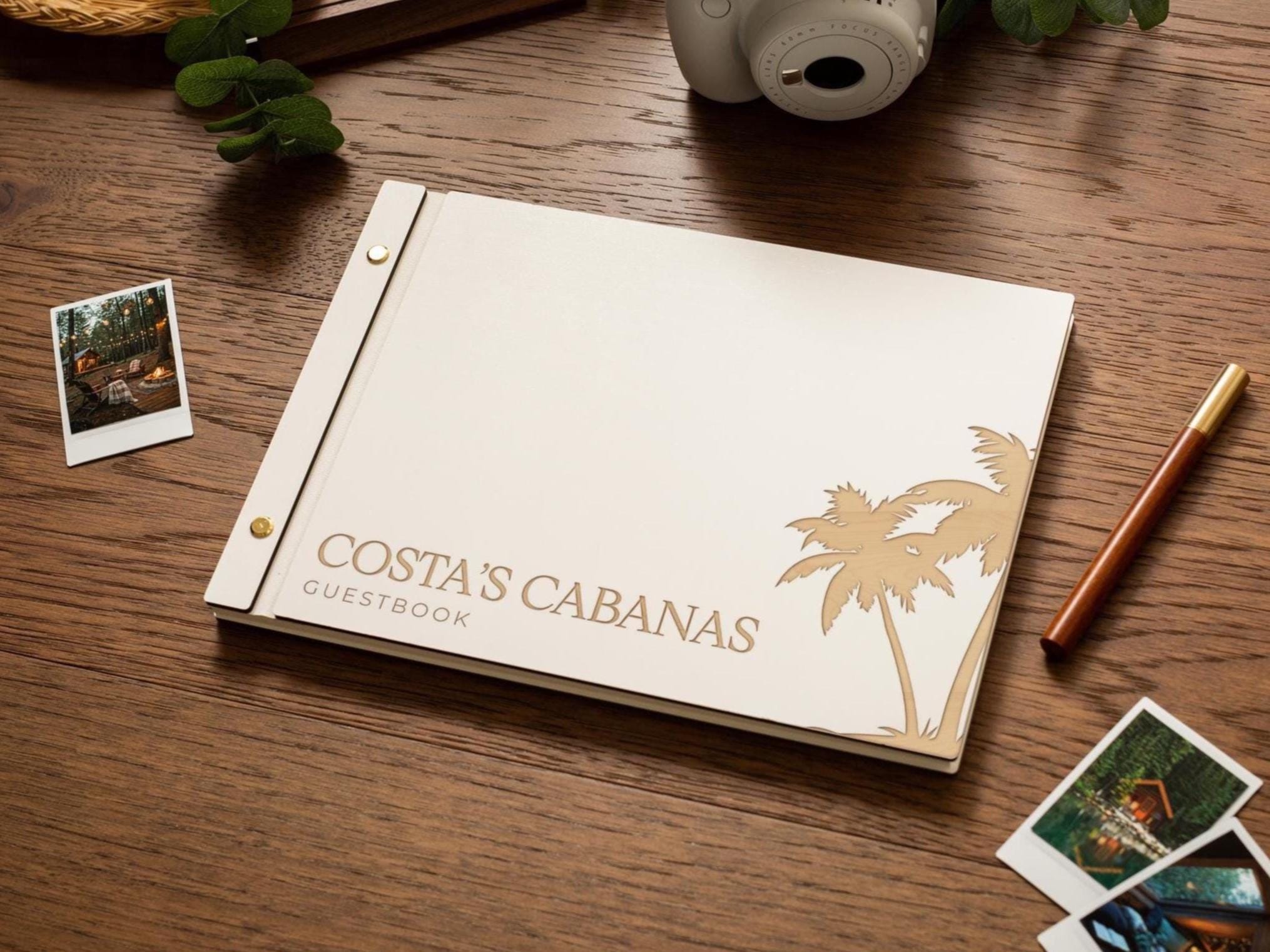 Wooden Luxe Photo Guest Book (D5) - 11.5x8.5 DIY Custom Airbnb Home Vacation Rental Instax Polaroid Instant Prints Signing Memory Scrapbook
