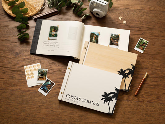 Wooden Luxe Photo Guest Book (D5) - 11.5x8.5 DIY Custom Airbnb Home Vacation Rental Instax Polaroid Instant Prints Signing Memory Scrapbook