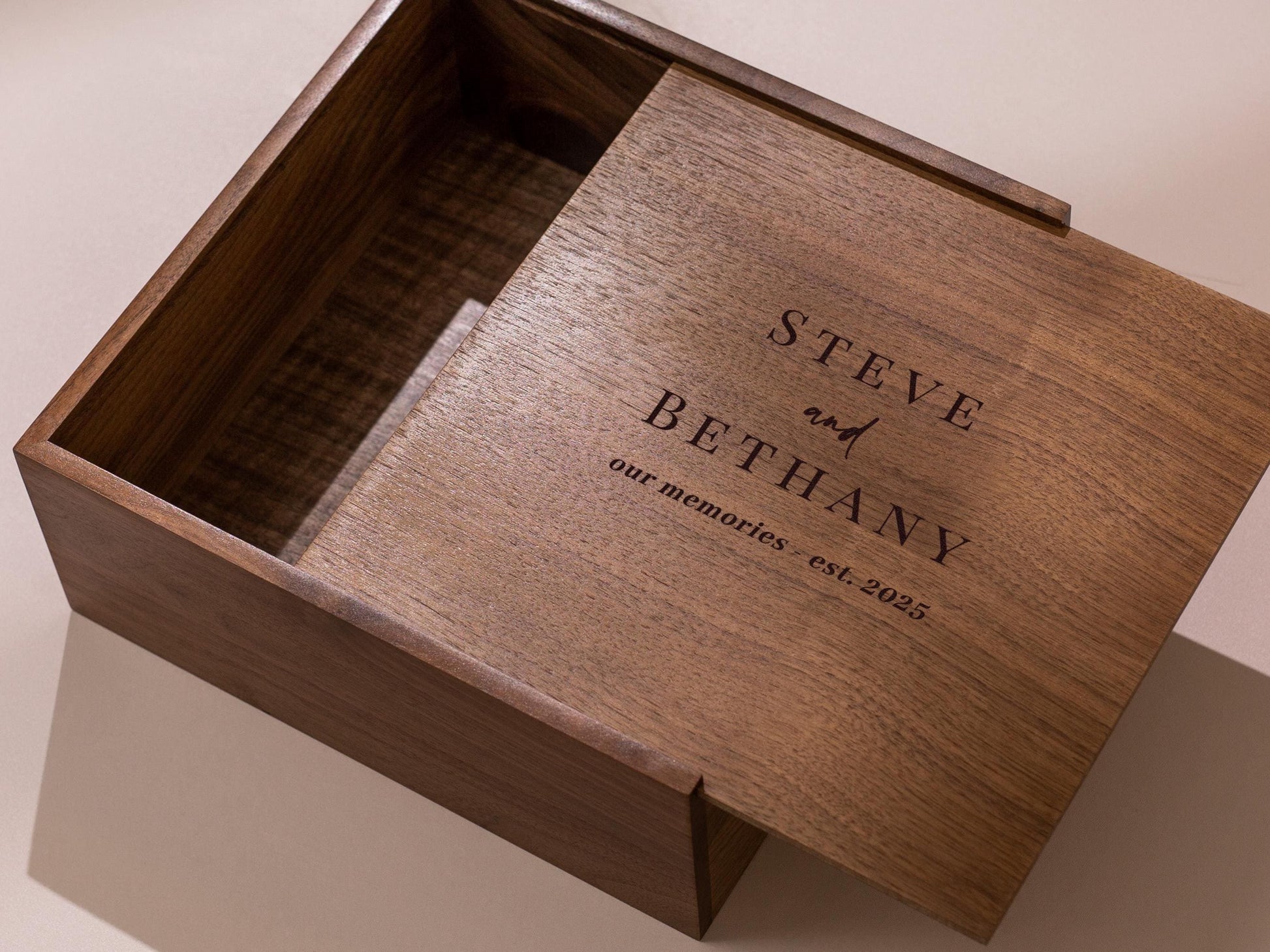 10x10 Walnut Memory Box (D1) - Custom Engraved Wedding Memories Trunk Photos Cards Storage Couples Gift Engagement Anniversary 2025 Keepsake