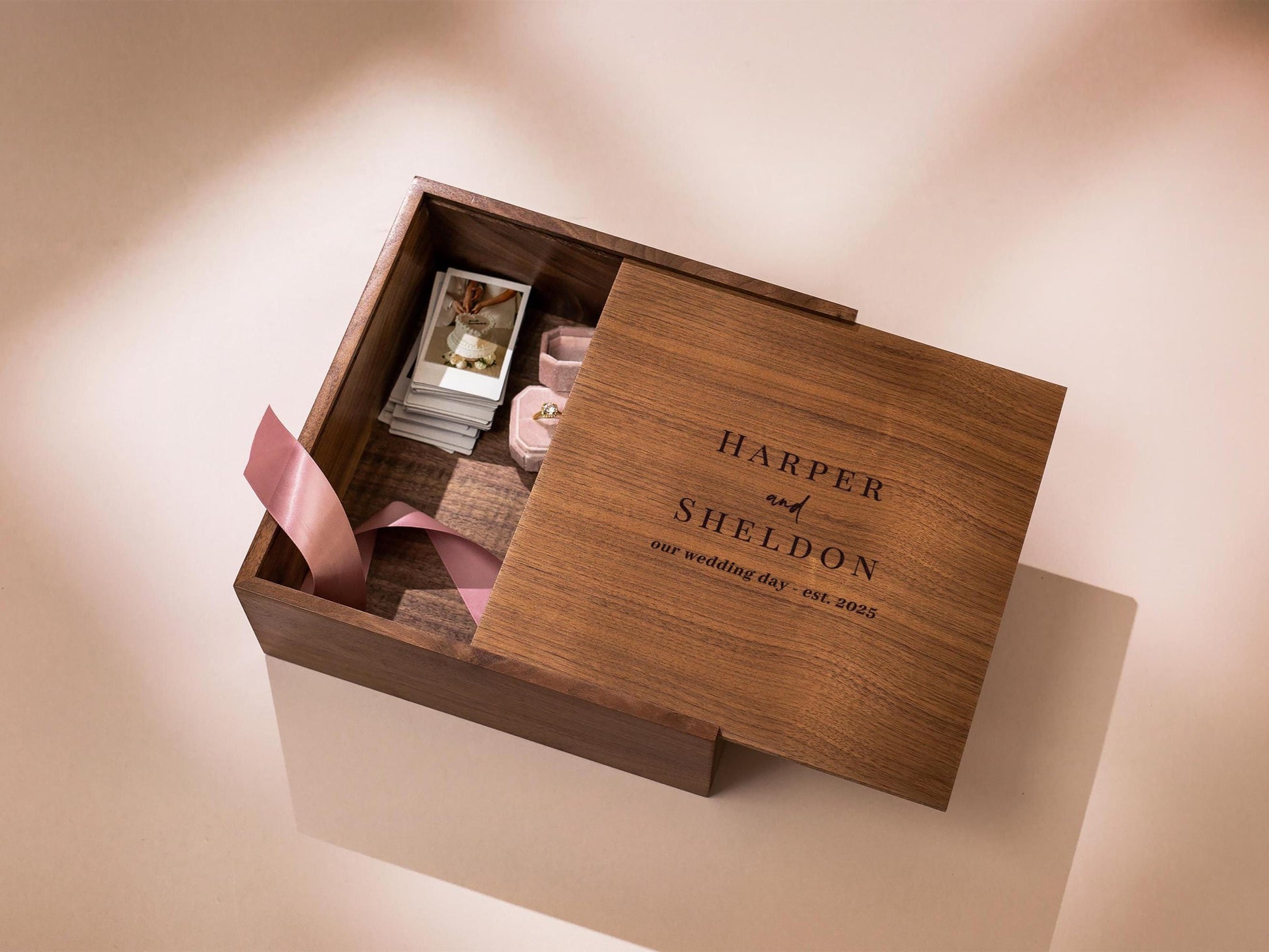 10x10 Walnut Memory Box (D1) - Custom Engraved Wedding Memories Trunk Photos Cards Storage Couples Gift Engagement Anniversary 2025 Keepsake