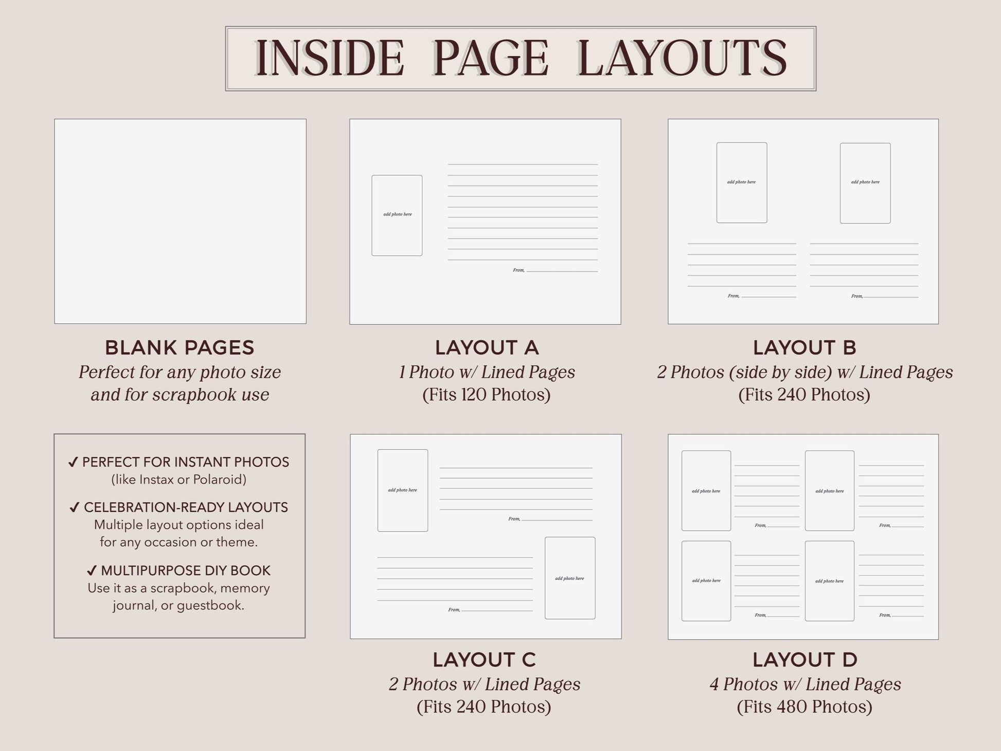 Wooden Luxe Photo Guest Book (D6) - 11.5x8.5 DIY Custom Airbnb Tropical Home Vacation Rental Instax Polaroid Picture Travel Memory Scrapbook