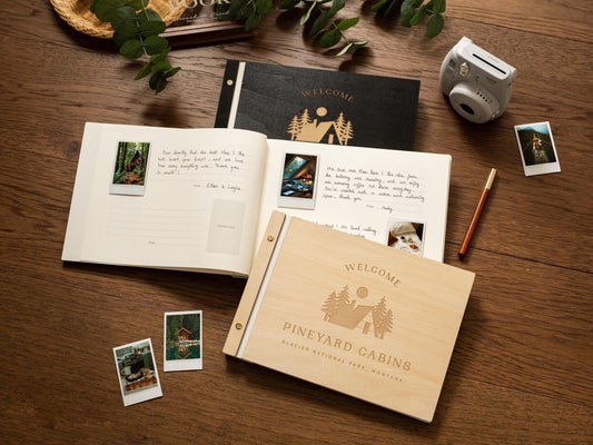 Wooden Luxe Photo Guest Book (D7) - 11.5x8.5 DIY Custom Home Vacation Rental Instax Polaroid Cabin Adventure Travel Memory Scrapbook Album