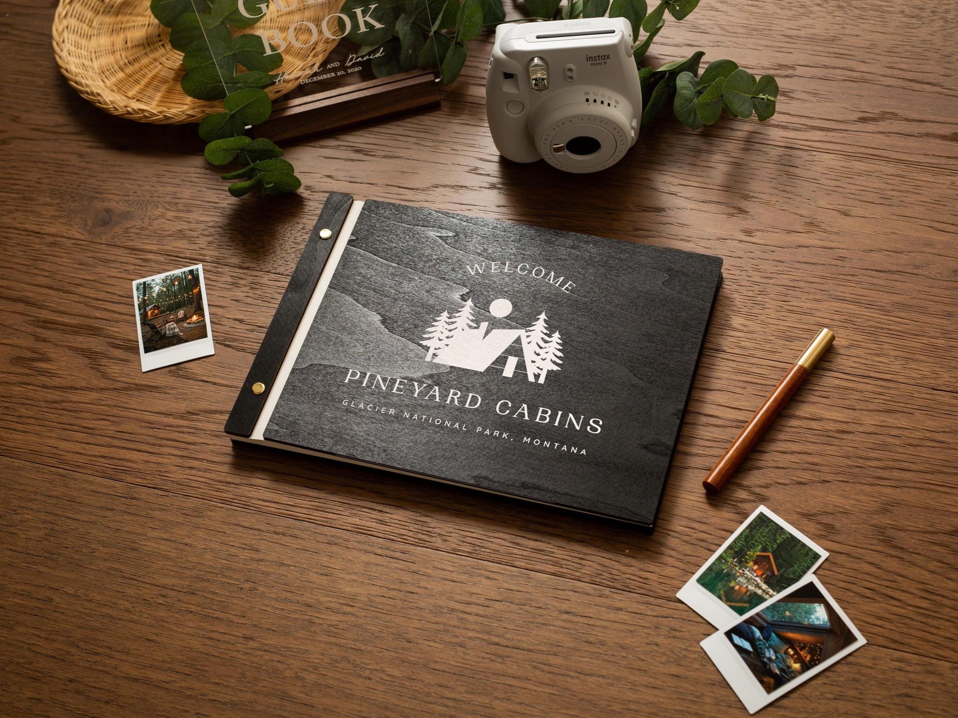 Wooden Luxe Photo Guest Book (D7) - 11.5x8.5 DIY Custom Home Vacation Rental Instax Polaroid Cabin Adventure Travel Memory Scrapbook Album