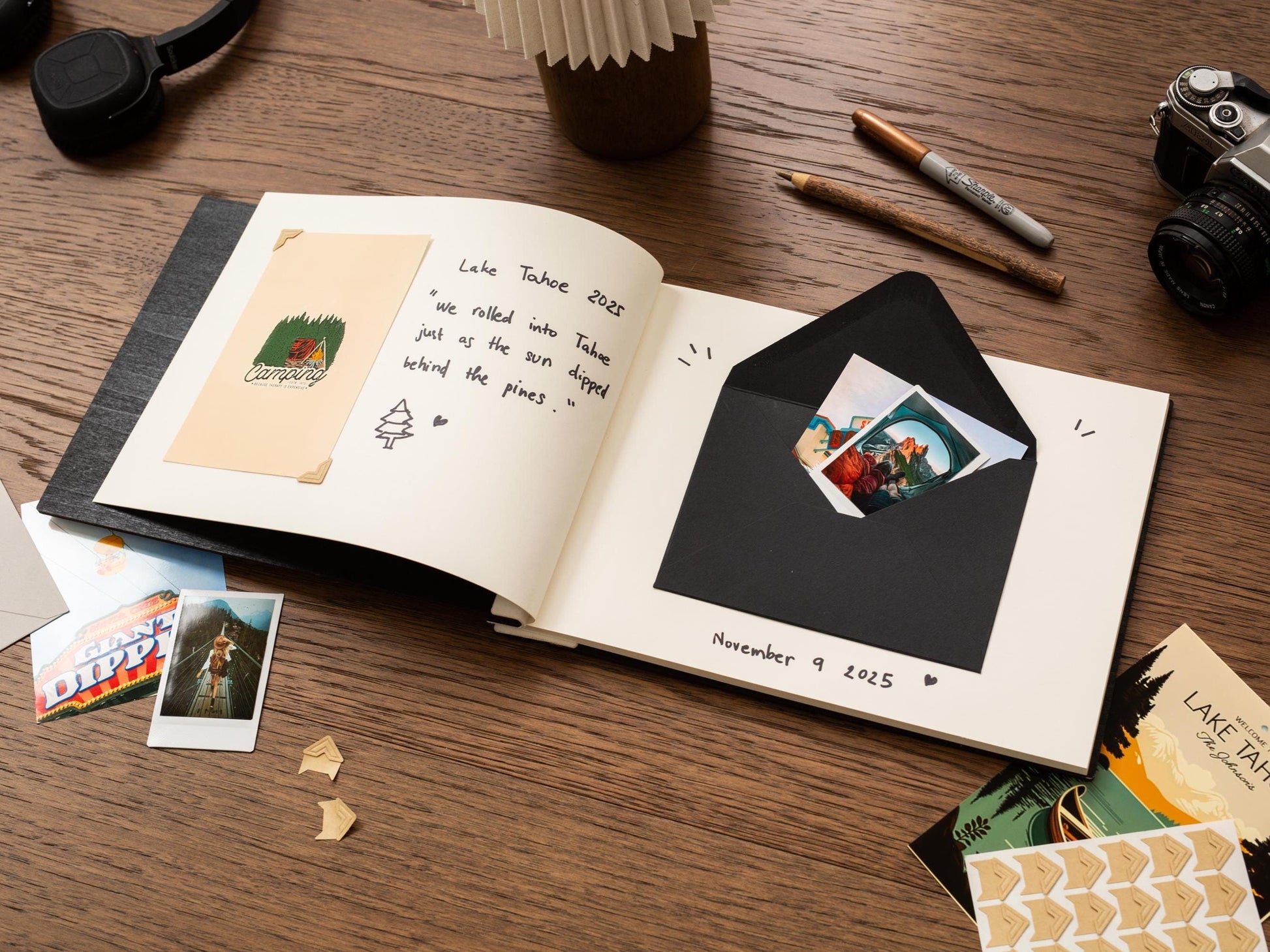 Wooden Luxe Christmas Photo Book (D8) - 11.5x8.5 DIY Custom DIY Scrapbook Guest Holiday Memories Instax Polaroid Prints Cards Vacation Album