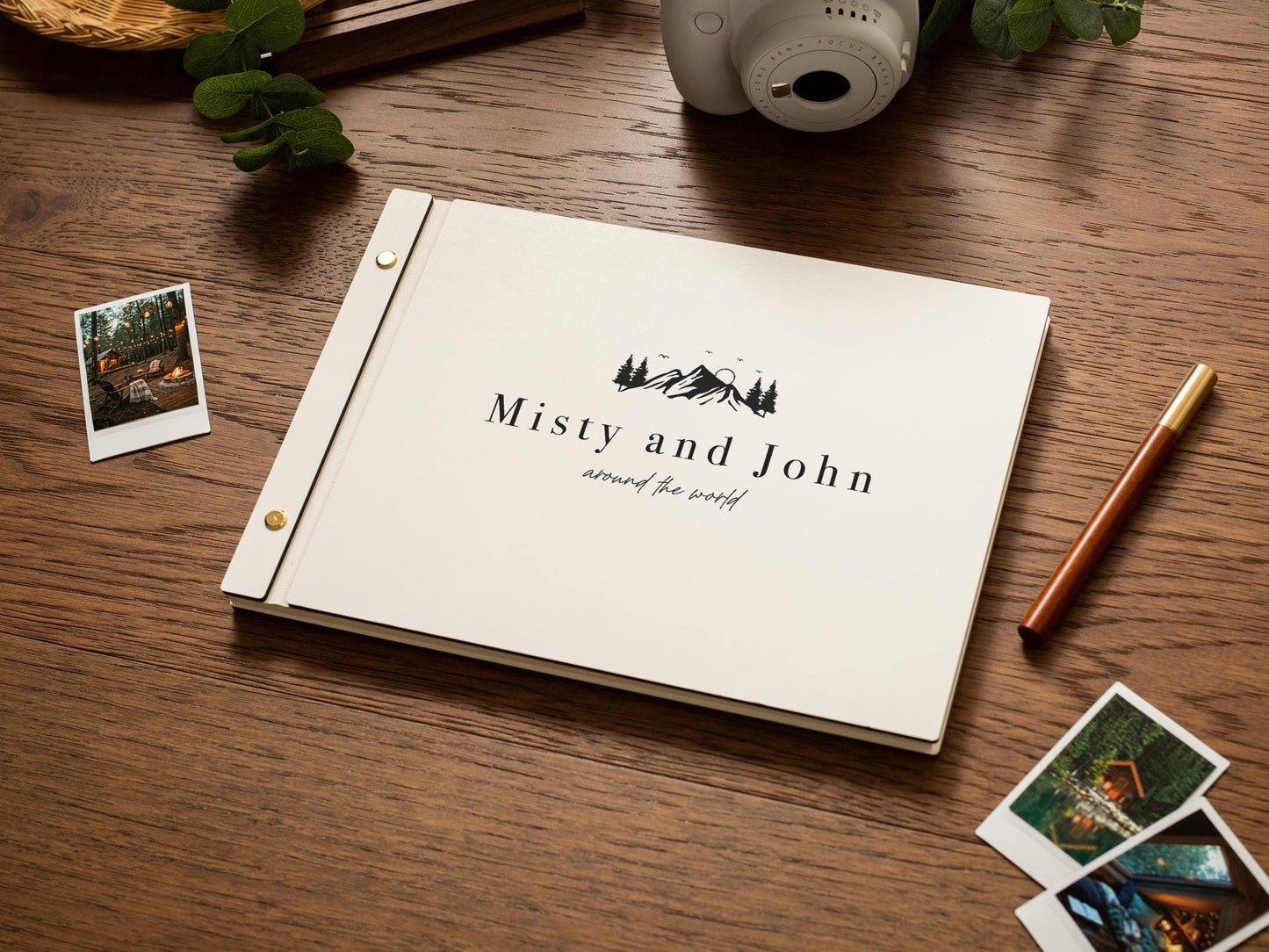 Wooden Luxe Photo Book (D10) - 11.5x8.5 Custom Guestbook Scrapbook Memory Keepsake Storage Cards Pictures Vacation Couples Travel Album Gift