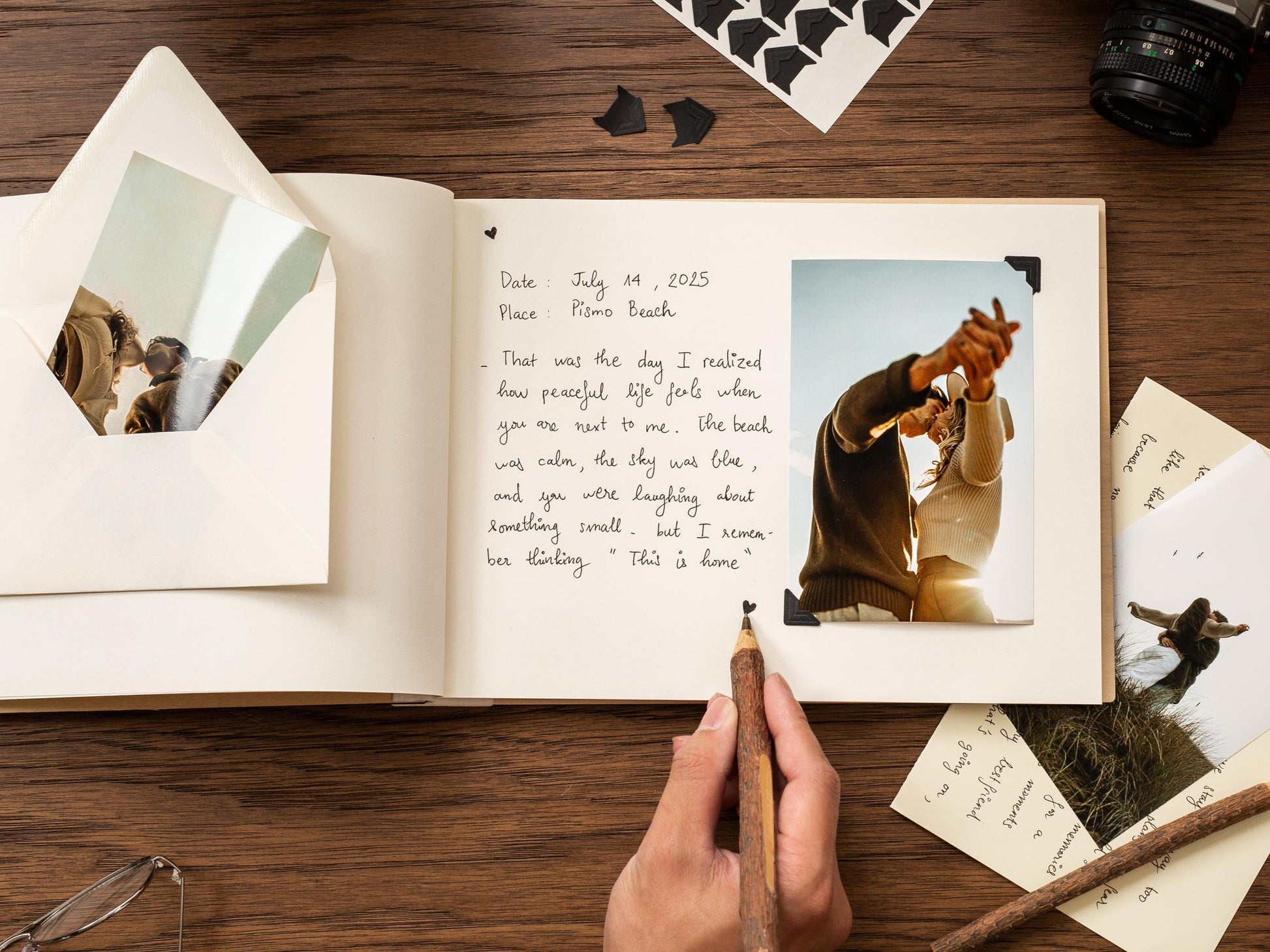 Wooden Luxe Photo Book (D10) - 11.5x8.5 Custom Guestbook Scrapbook Memory Keepsake Storage Cards Pictures Vacation Couples Travel Album Gift