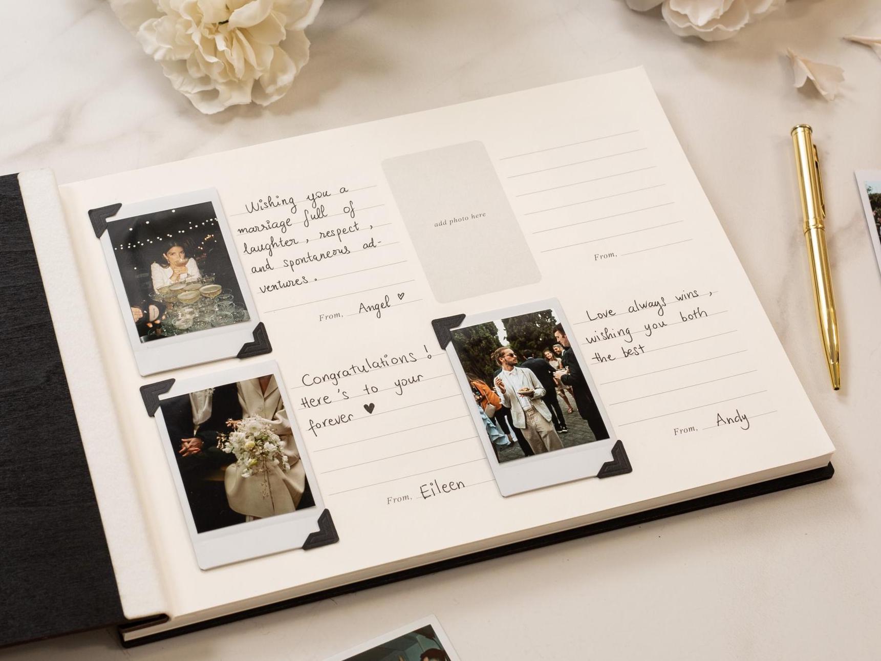 Wooden Luxe Photo Book (D10) - 11.5x8.5 Custom Guestbook Scrapbook Memory Keepsake Storage Cards Pictures Vacation Couples Travel Album Gift