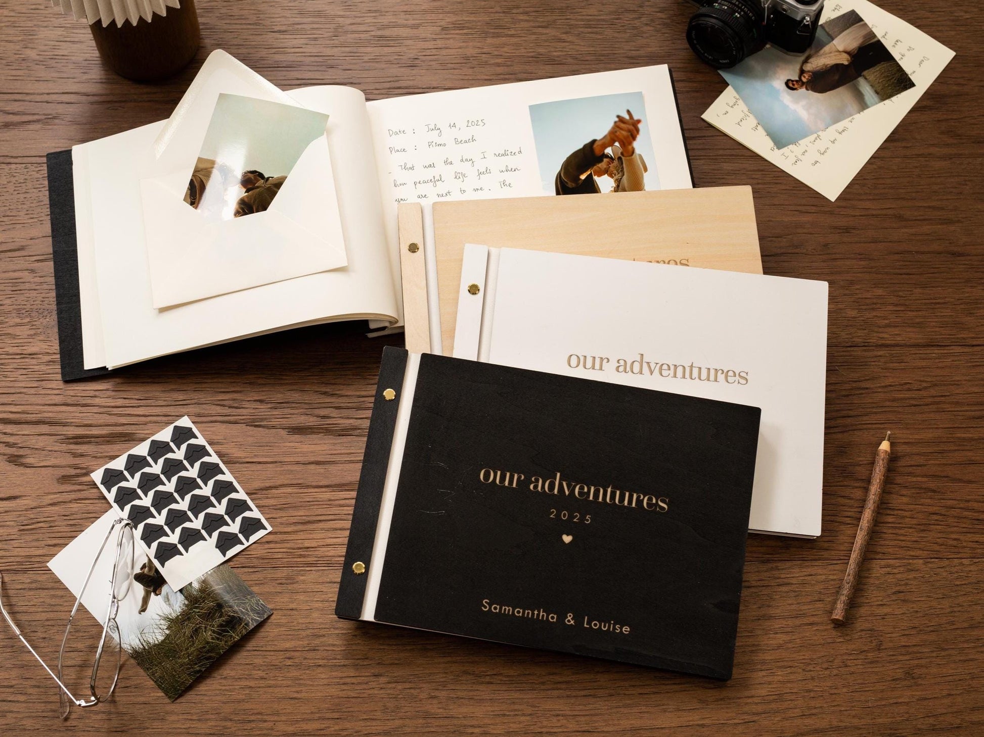 Wooden Luxe Adventures Photo Book (D11) - 11.5x8.5 Custom Scrapbook Memory Vacation Album Keepsake Travel Anniversary Christmas 2025 Gift