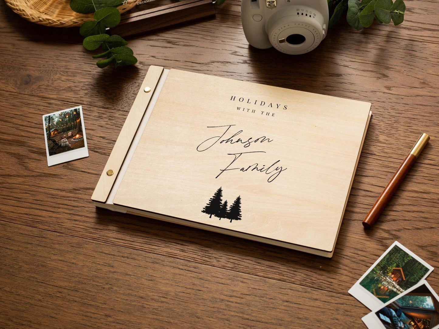 Wooden Luxe Christmas Photo Book (D9) - 11.5x8.5 DIY Custom DIY Scrapbook Guest Holiday Memories Instax Polaroid Prints Cards Vacation Album