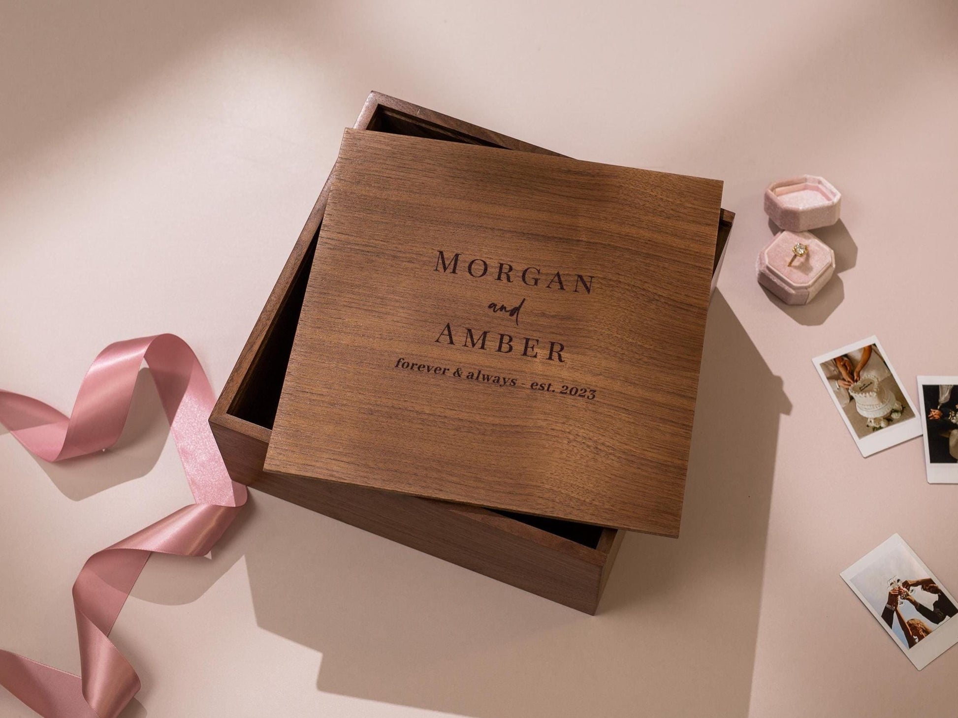 10x10 Walnut Memory Box (D1) - Custom Engraved Wedding Memories Trunk Photos Cards Storage Couples Gift Engagement Anniversary 2025 Keepsake