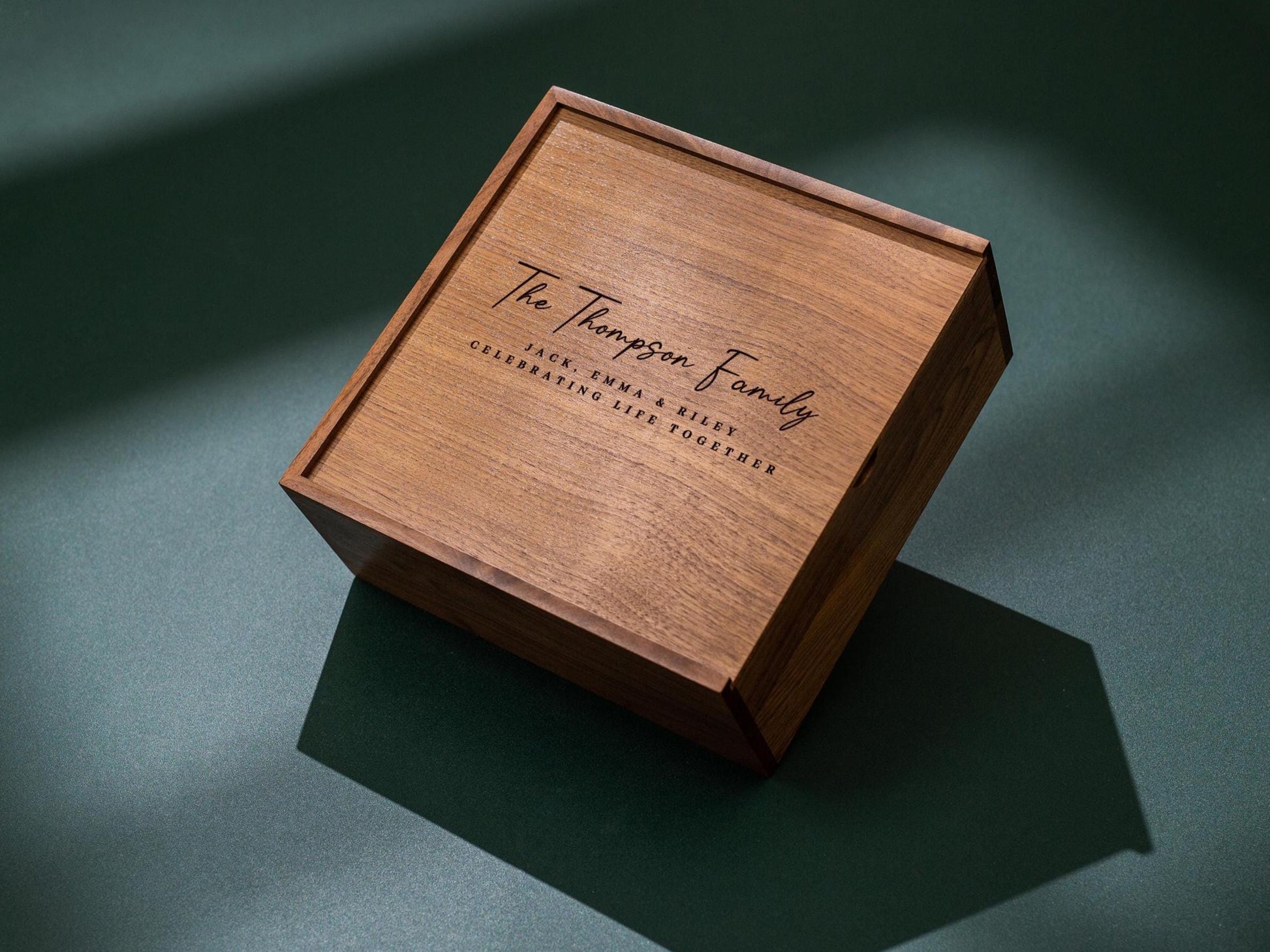 10x10 Walnut Memory Box (D2) - Personalized Family Memories Keepsake Heirloom Baby Box Gift for Grandparents Parents Mom Photo Album Storage