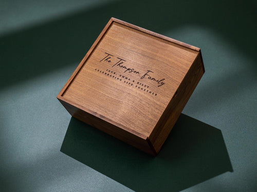 10x10 Walnut Memory Box (D2) - Personalized Family Memories Keepsake Heirloom Baby Box Gift for Grandparents Parents Mom Photo Album Storage