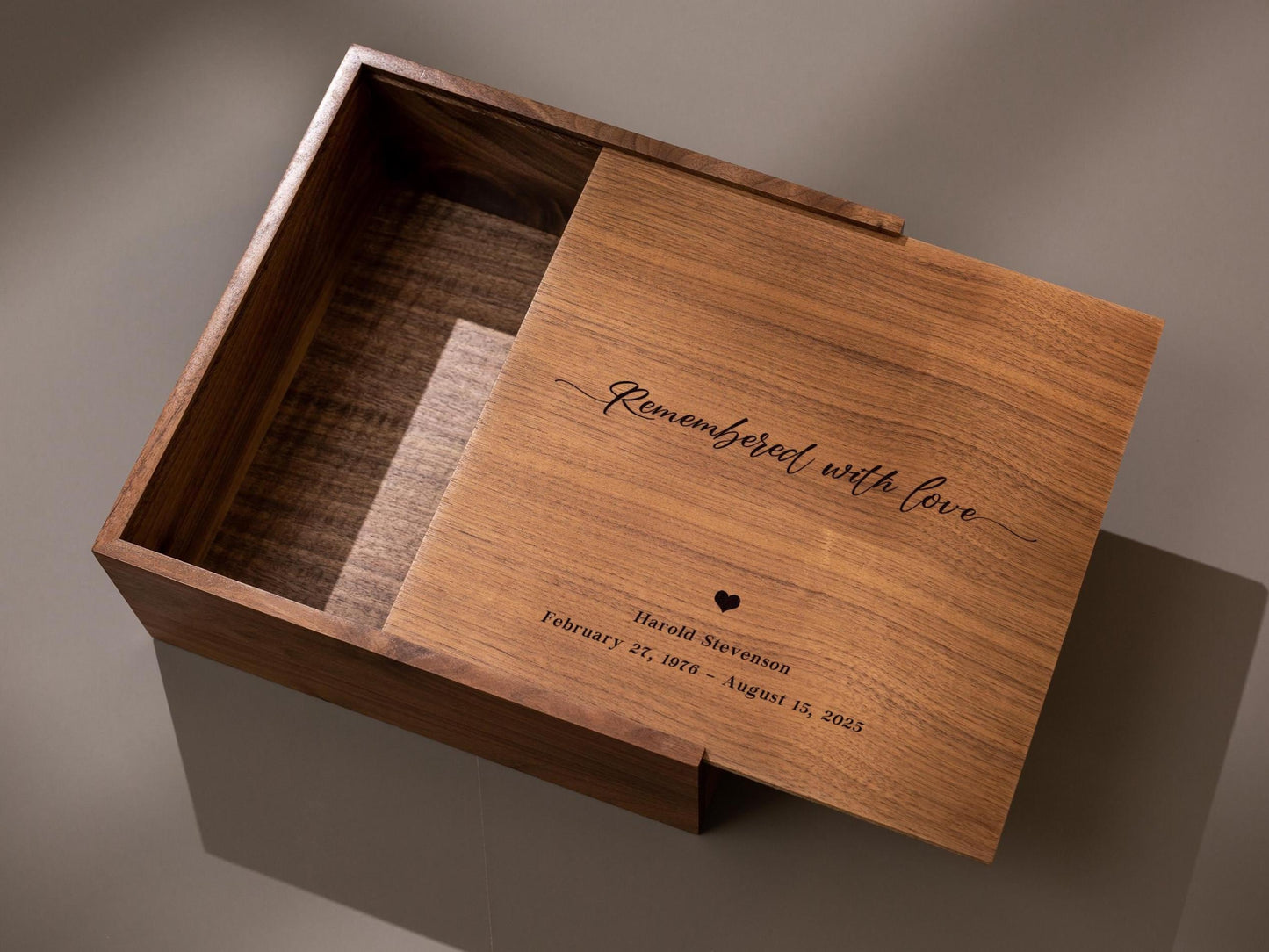 10x10 Walnut Memory Box (D4) - Custom Engraved In Loving Memory Memorial, Keepsakes of a Loved One, Bereavement Funeral Celebration of Life