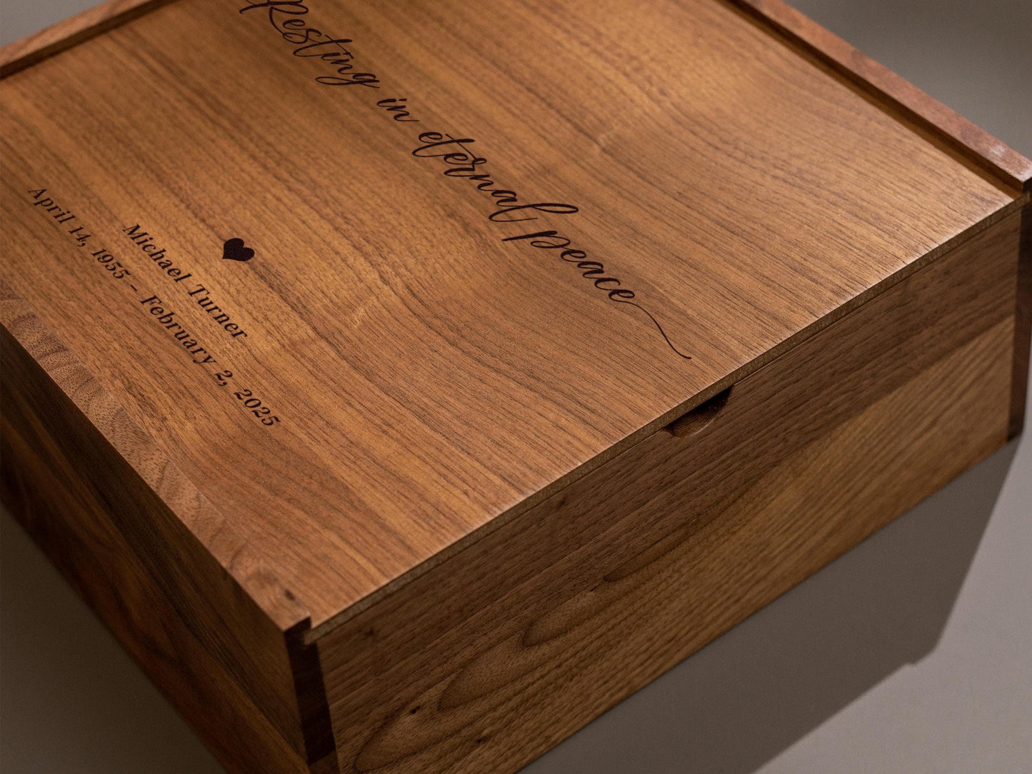 10x10 Walnut Memory Box (D4) - Custom Engraved In Loving Memory Memorial, Keepsakes of a Loved One, Bereavement Funeral Celebration of Life