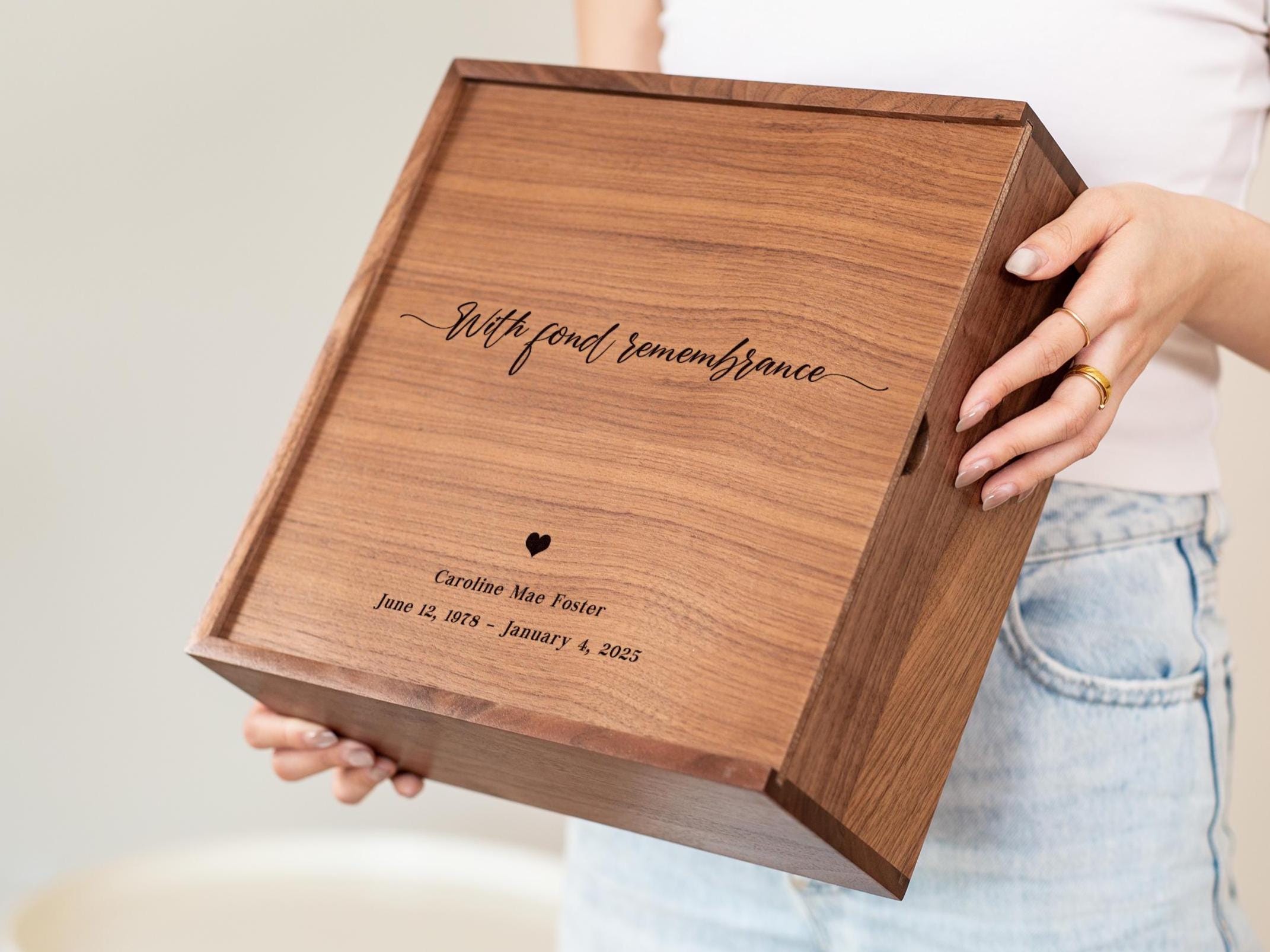 10x10 Walnut Memory Box (D4) - Custom Engraved In Loving Memory Memorial, Keepsakes of a Loved One, Bereavement Funeral Celebration of Life